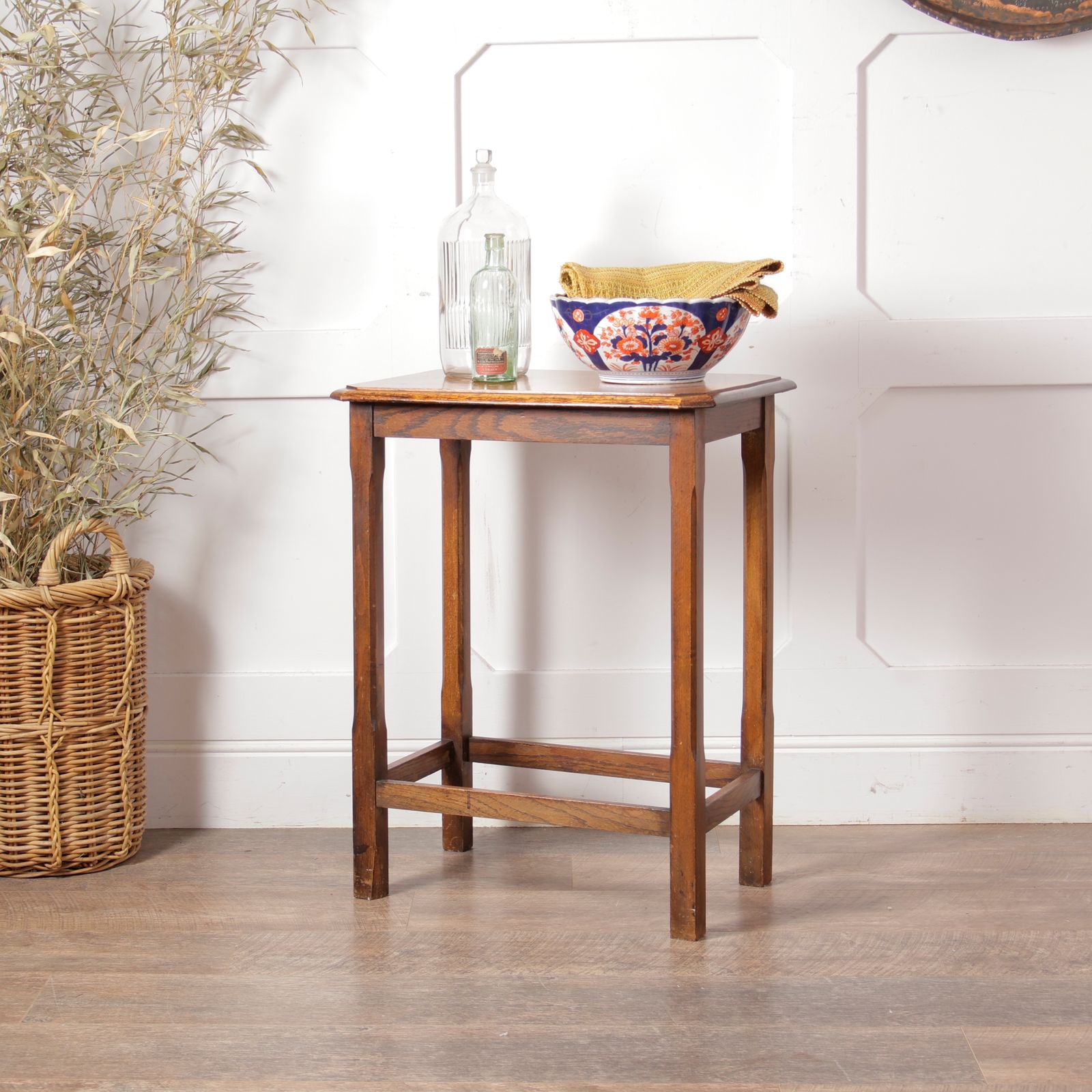 Vintage Oak Side Table With Chamfered Legs