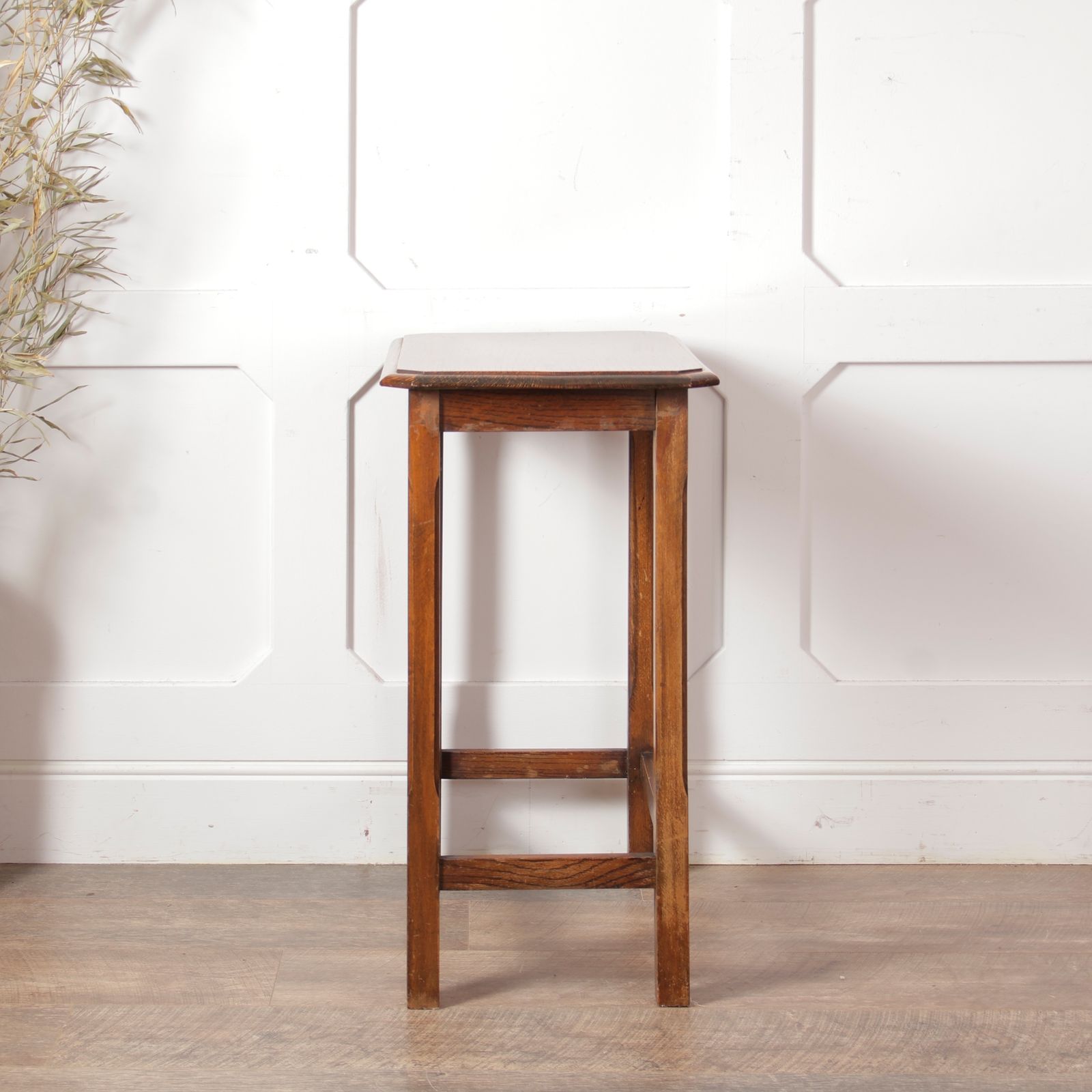 Vintage Oak Side Table With Chamfered Legs photo vinterior