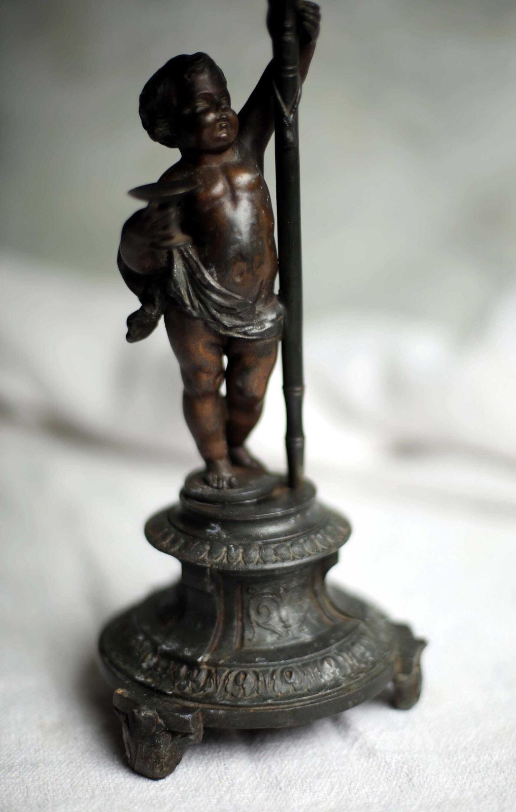 Pair Of French Candelabra With Cherubs Antique Rococo Bronzed Spelter Candle Holders photo for sale