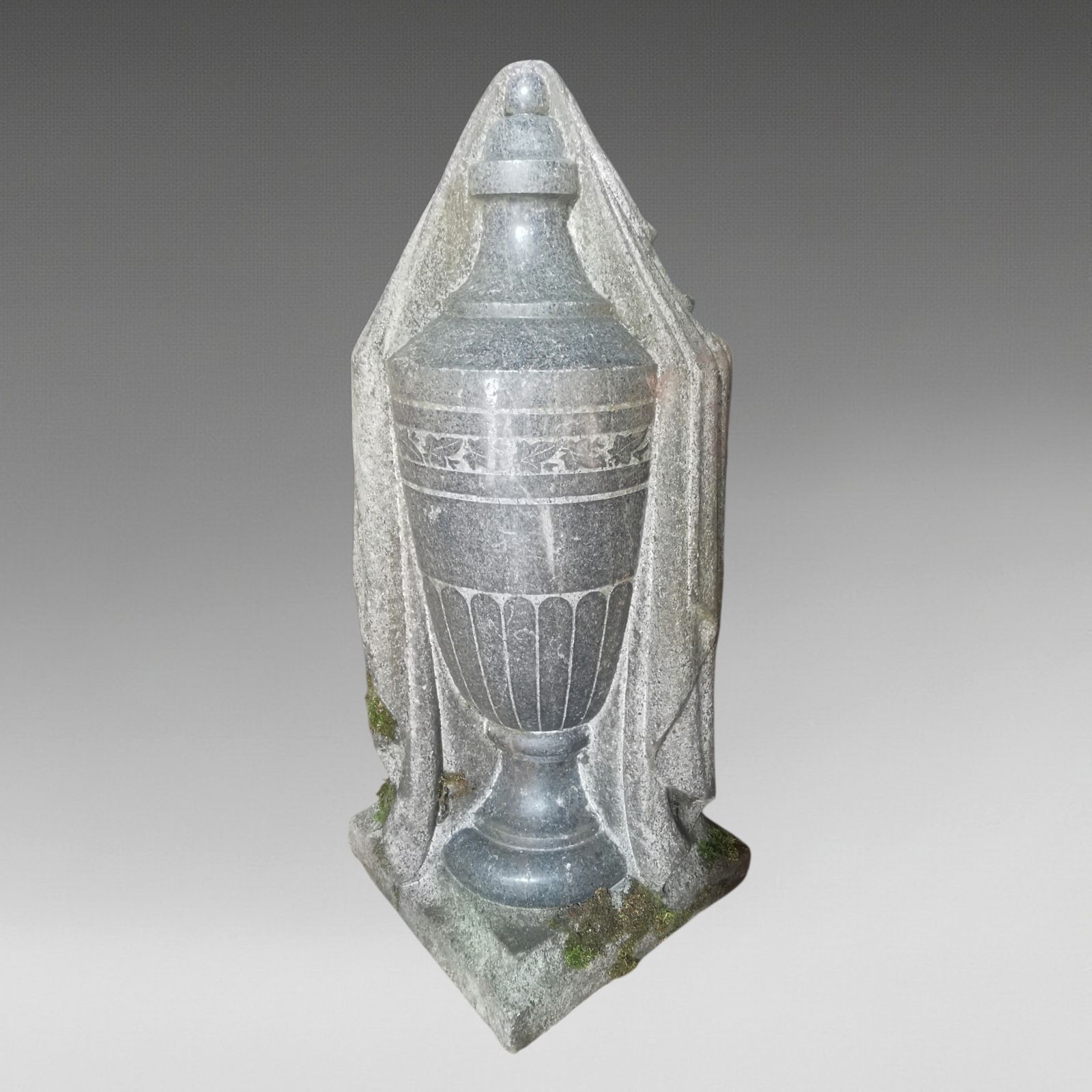 Gothic Revival Carved Granite Shrouded Funerary Cemetry Urn photo Garden Decor
