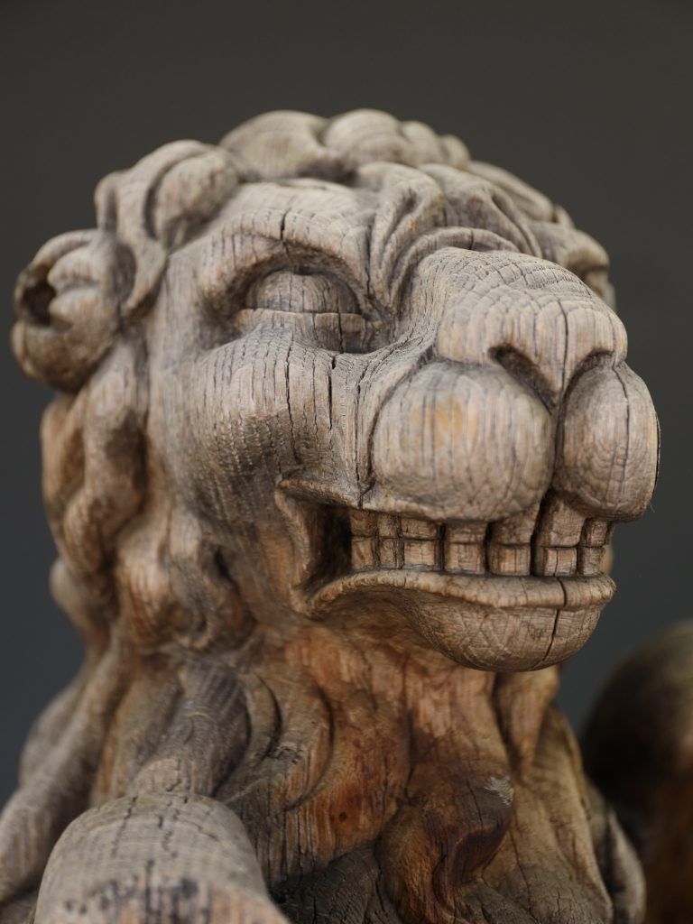 Pair Of Antique 19th Century French Neo Renaissance Heraldic Lions photo for sale