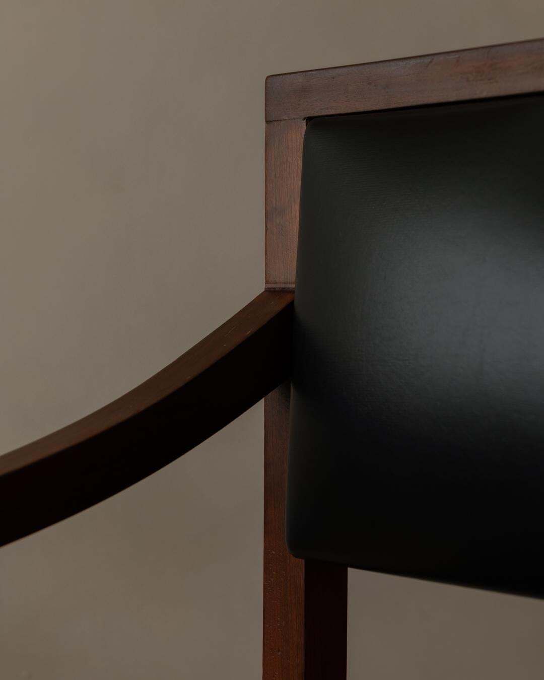 450.0 Wooden Armchair In Black Faux Leather, Mid Century Modern Chair, 1960s photo