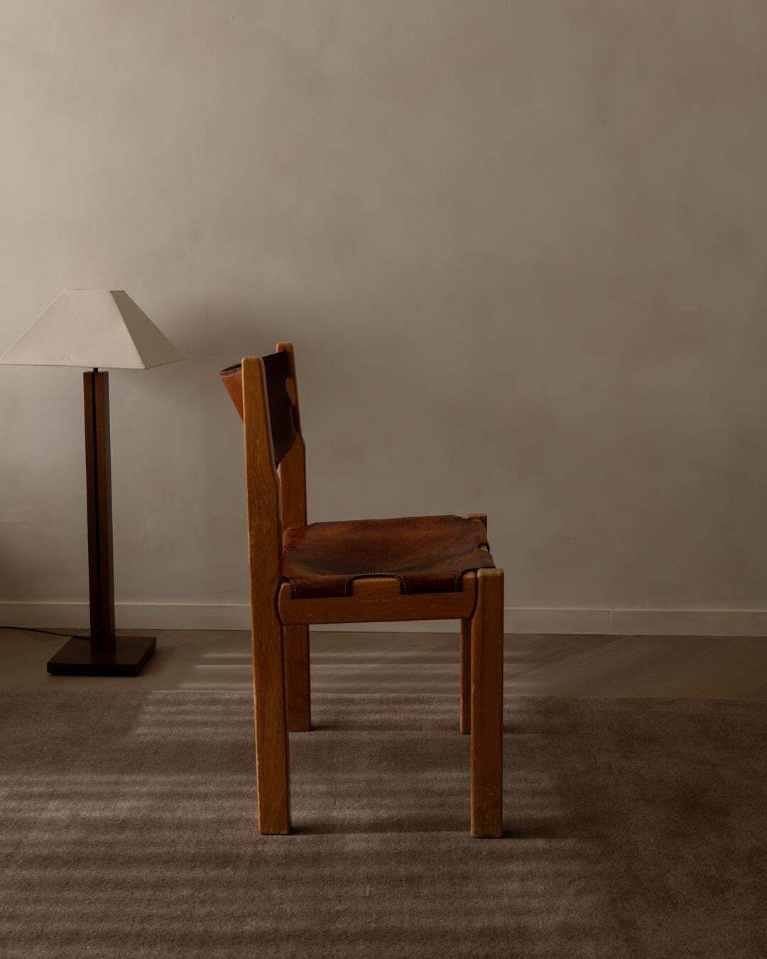 Vintage Maison Regain Elm & Cognac Leather Chair, France, 1970s photo vinterior
