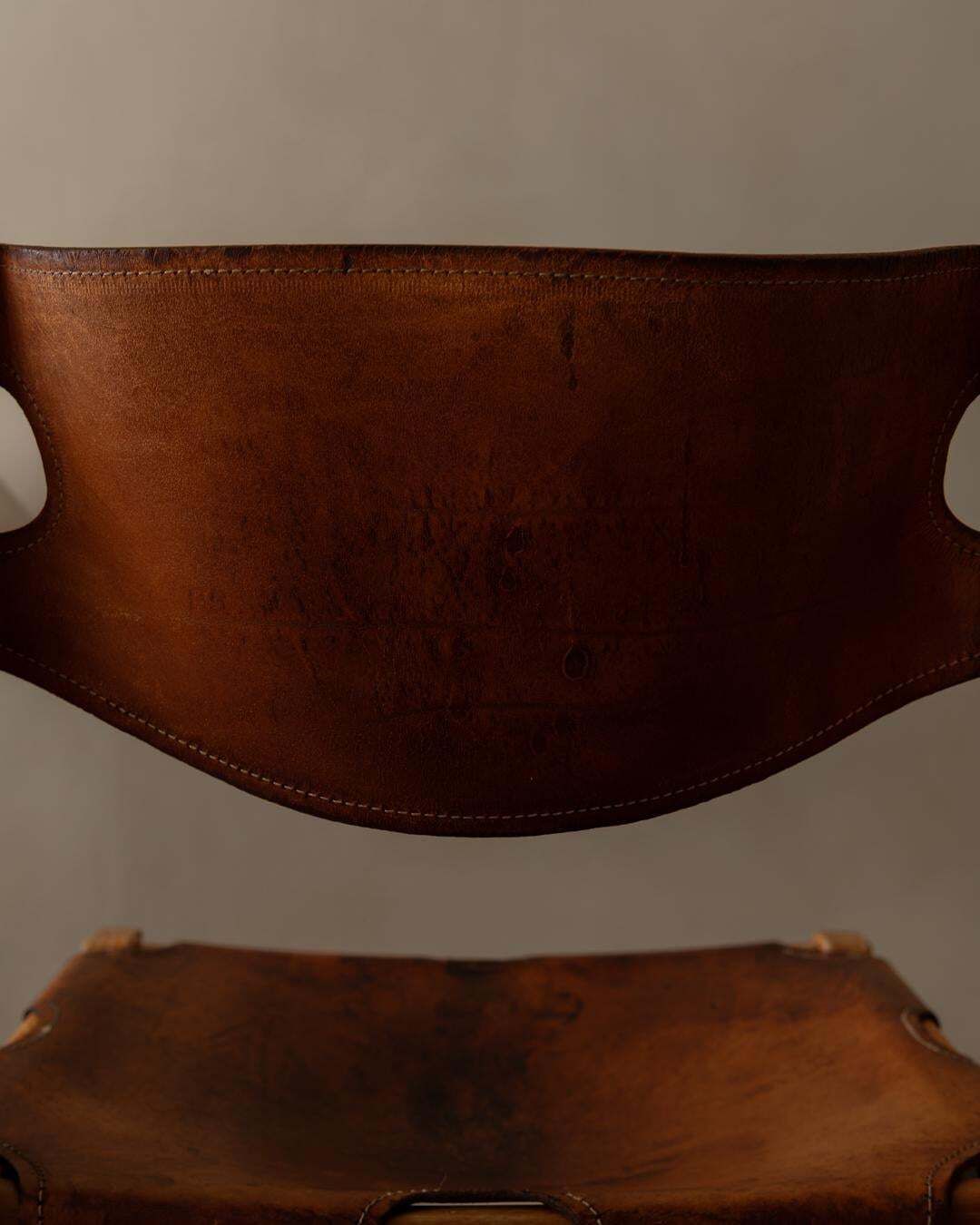 Vintage Maison Regain Elm & Cognac Leather Chair, France, 1970s photo vintage