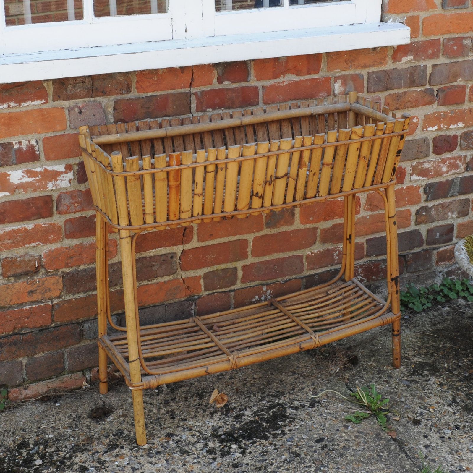 French Bamboo And Rattan Two Tier Jardinière Planter, 1960s photo for sale
