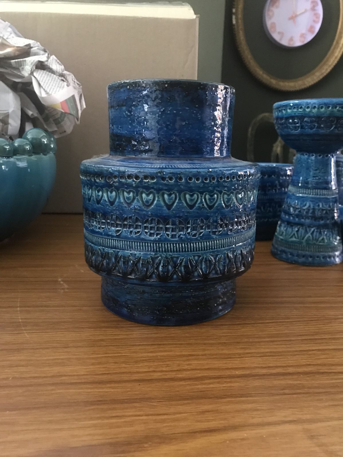 Midcentury Bitossi Aldo Londi Rimini Blue Glazed Ceramic Vase