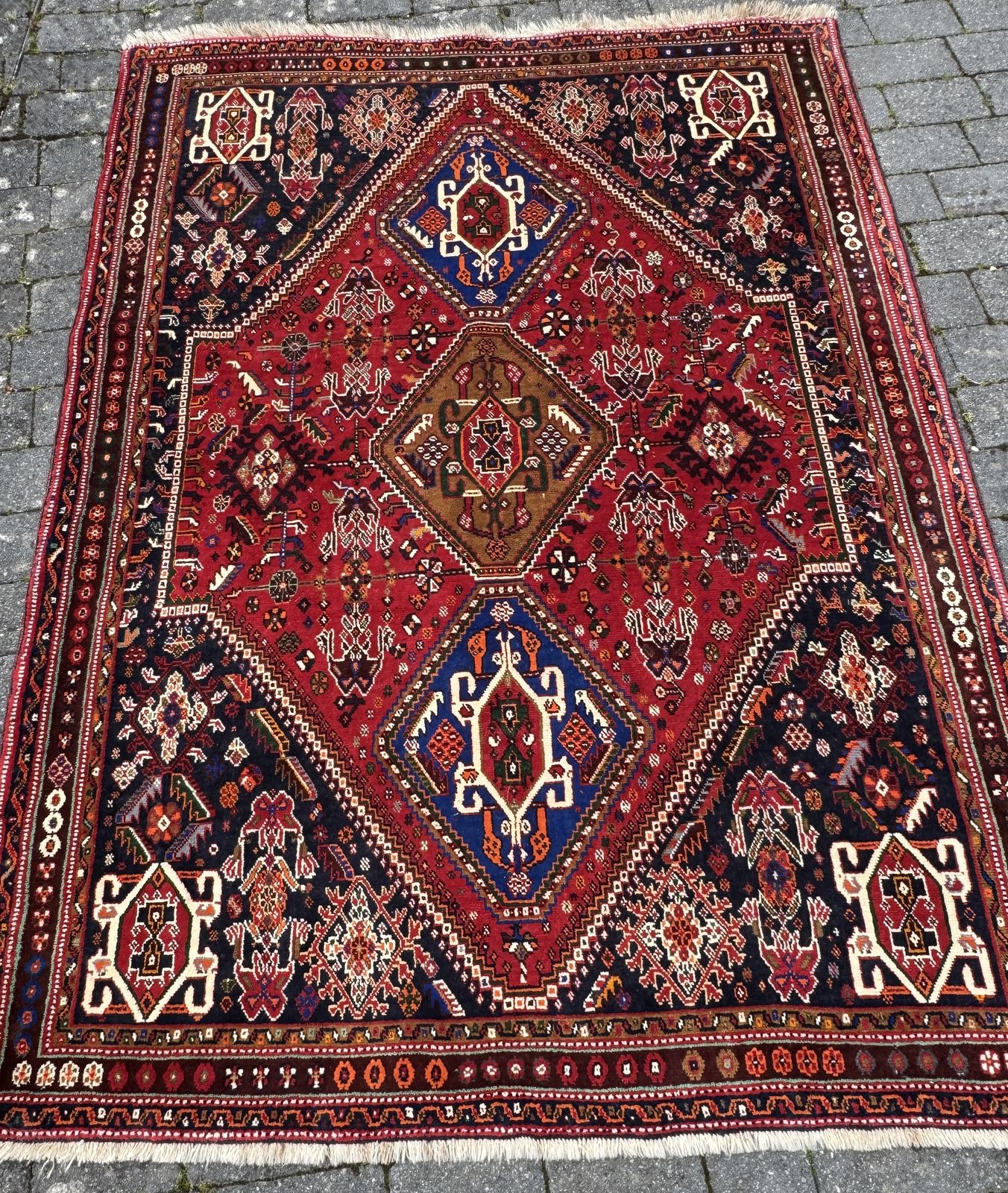 Qashqai Tribal Hand Woven Wool Medallion Rug photo vintage
