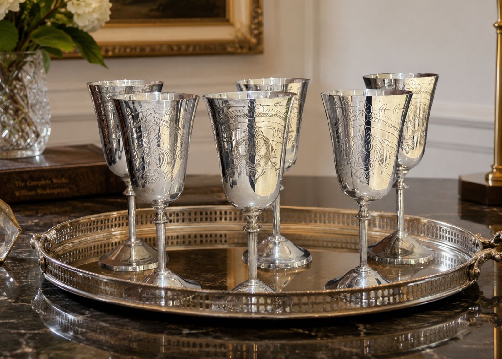 Glasses Silver Alpaca Botticelli's Venus Drinking Glassware For Sale Set Of Six