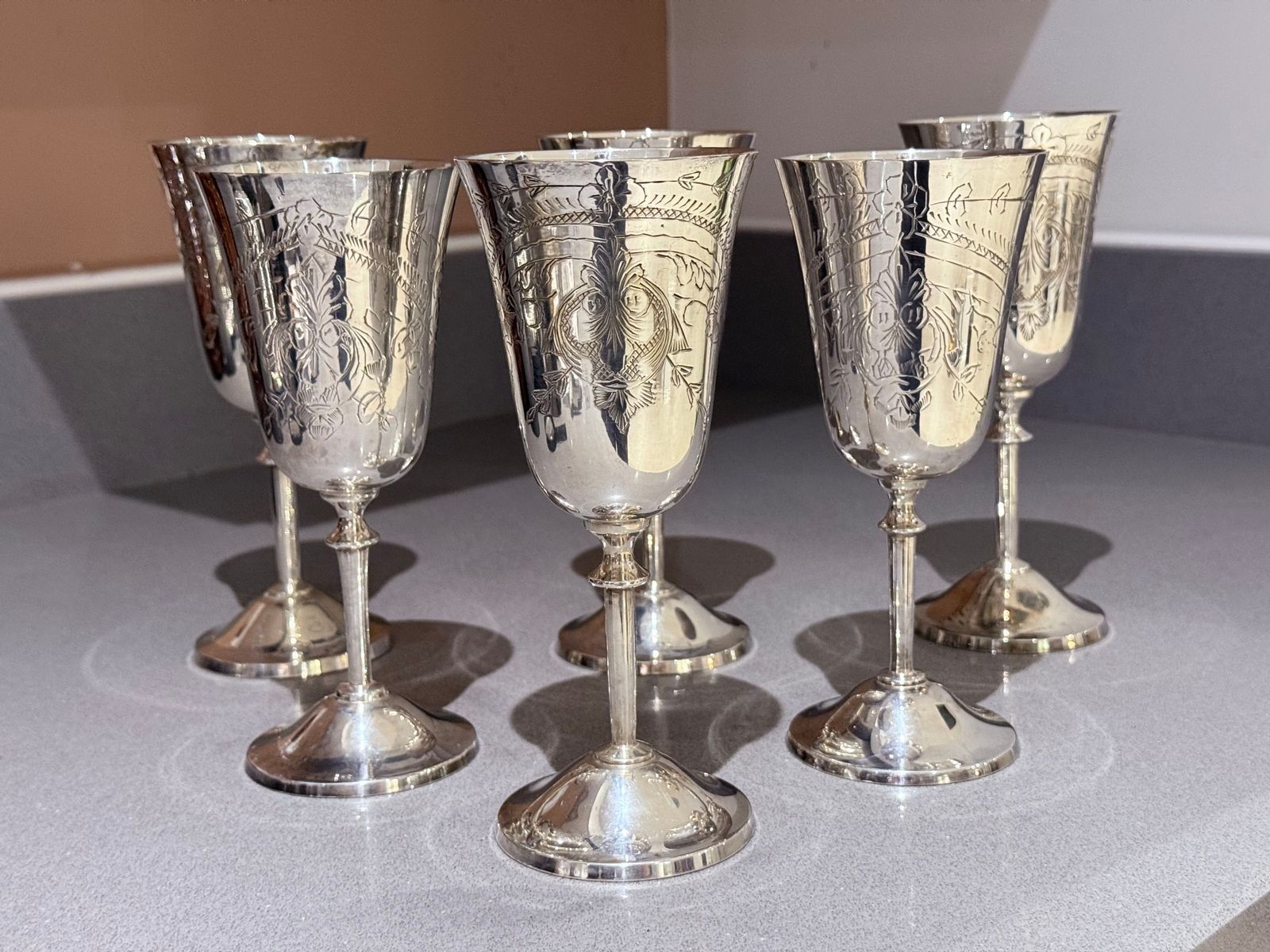 Glasses Silver Alpaca Botticelli's Venus Drinking Glassware For Sale Set Of Six photo 1300.0