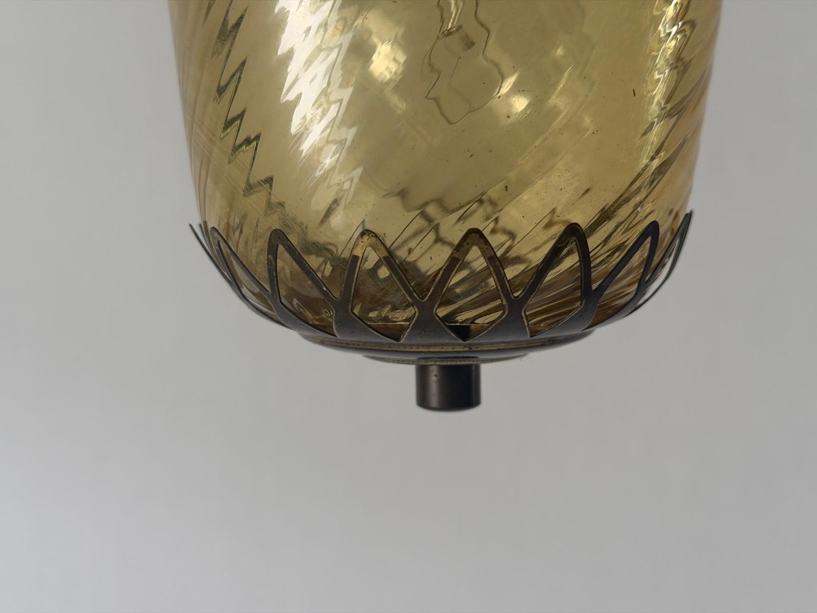 photo furniture Art Deco Yellow Glass Brass Body Flush Mount Light, 1940s, Germany