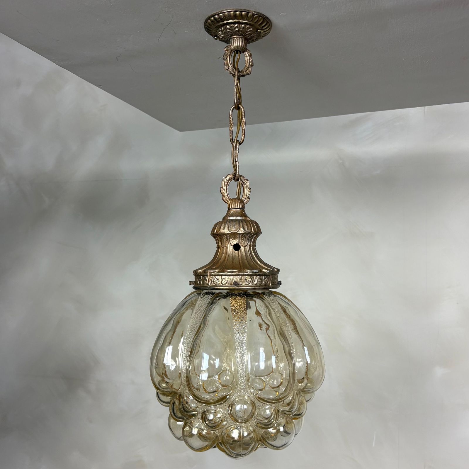 Pair Of Amber Bubble Glass Pendant Lights By Helena Tynell For Glashütte Limburg Mid Century Retro Mcm photo Lighting