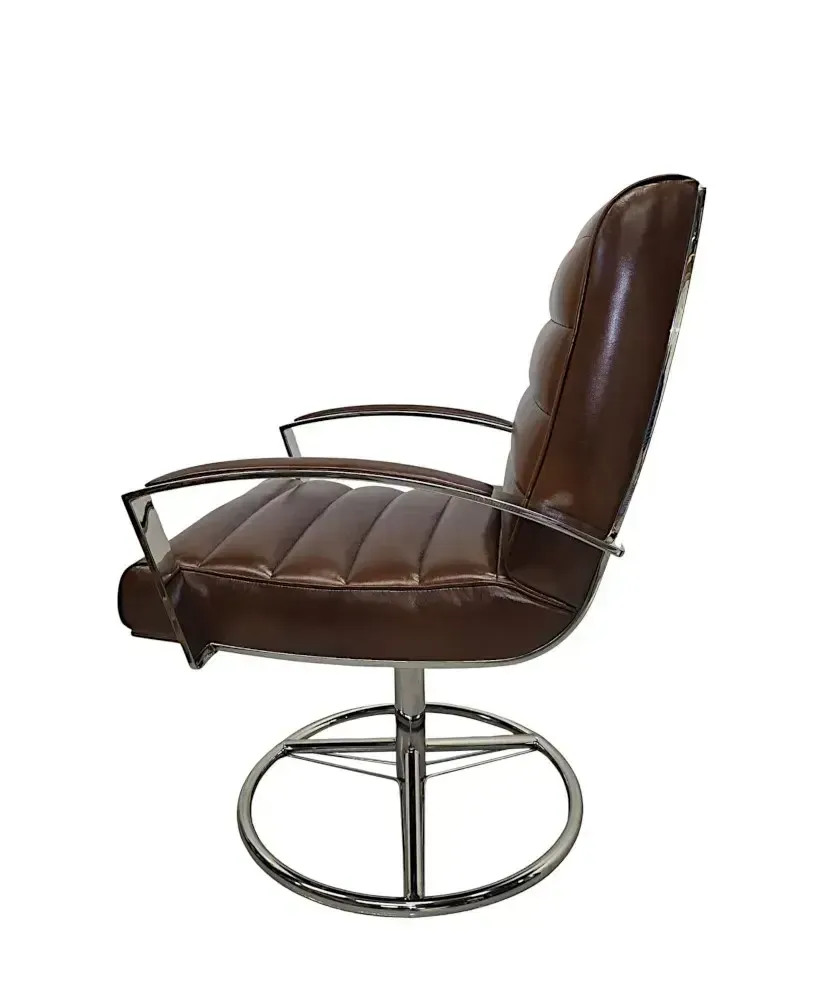 Bureaustoel of Kantoorstoel in Mid-Century Stijl, Leer en Chroom, Draaibaar photo Meubels