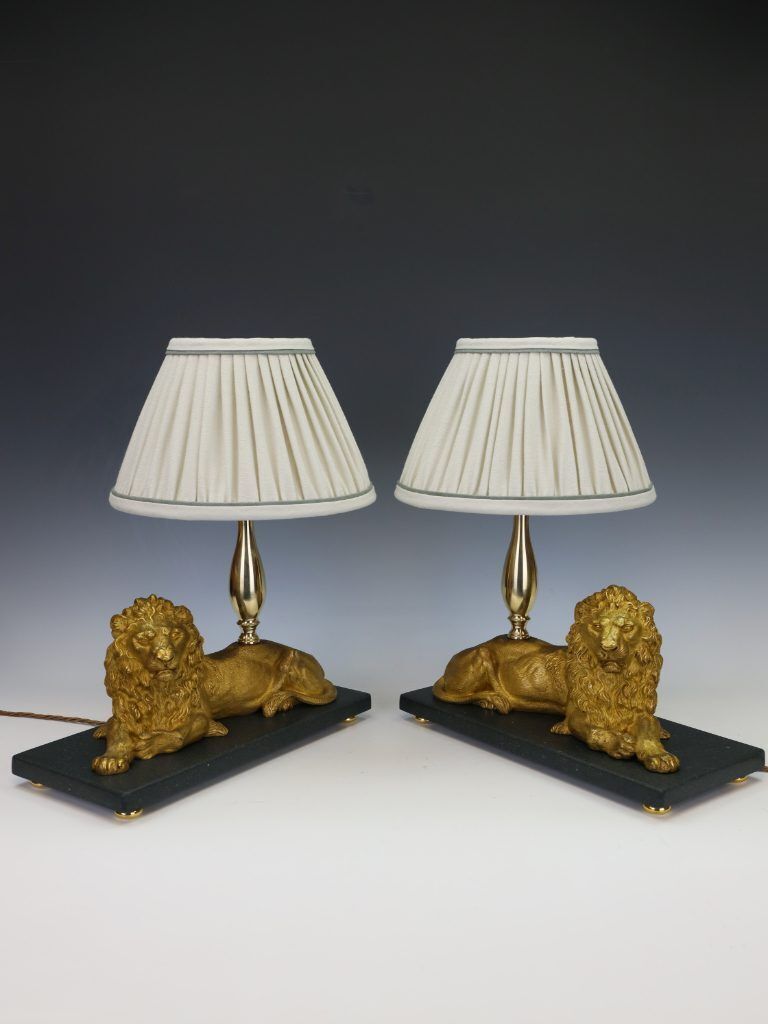 Magnificent Pair Of Gilt Bronze Lion Table Lamps By Henri Picard photo Lighting