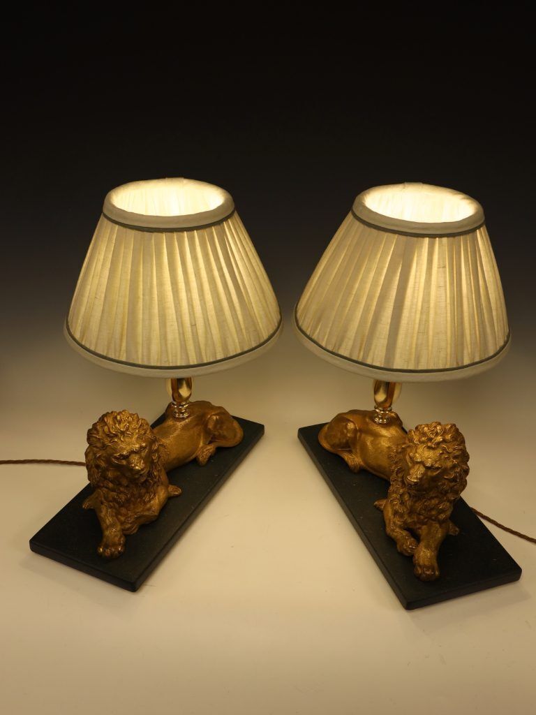 2850.0 Magnificent Pair Of Gilt Bronze Lion Table Lamps By Henri Picard photo