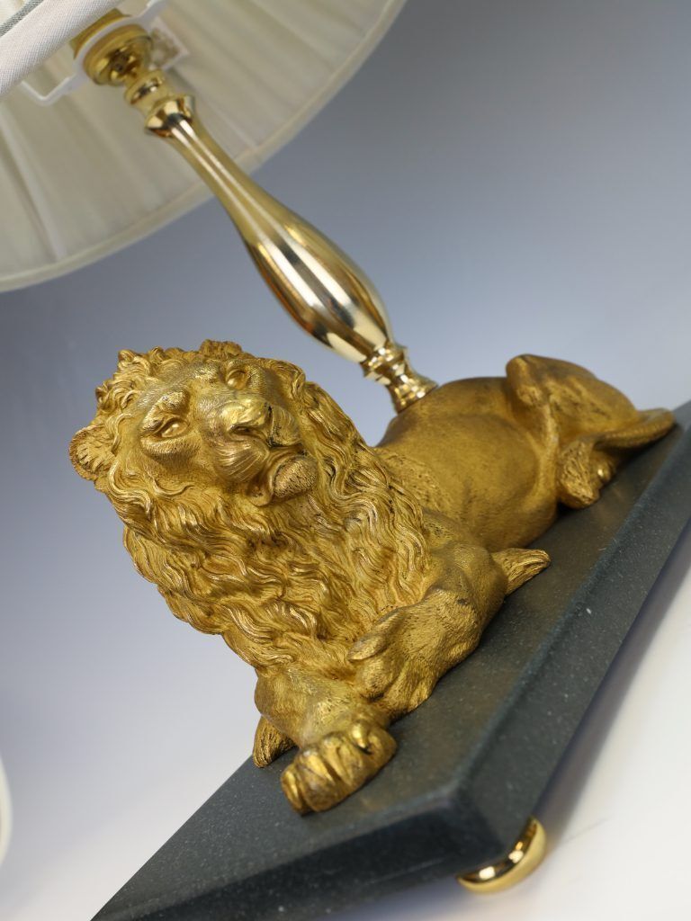 photo buy Magnificent Pair Of Gilt Bronze Lion Table Lamps By Henri Picard