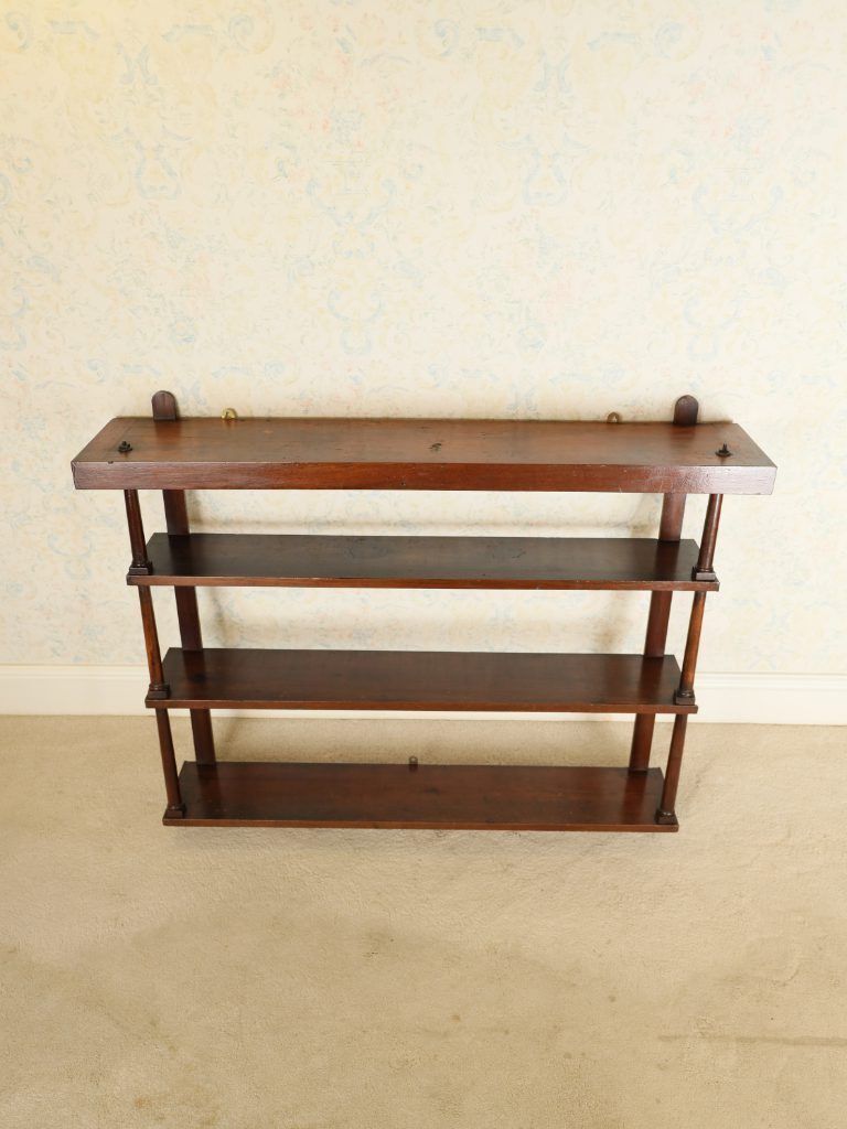 Antique Edwardian Solid Mahogany Three Tier Wall Shelf | Elegant Sheraton Revival Hanging Plate Rack & Bookcase, C.1905 photo 450.0
