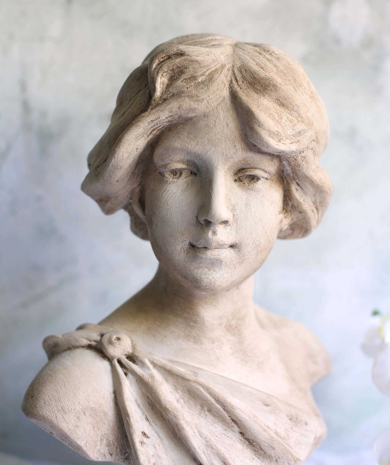 Large Art Nouveau Statue Of A Lady Antique Bust Chalkware Young Woman Figurine C.1900 Lili photo Art