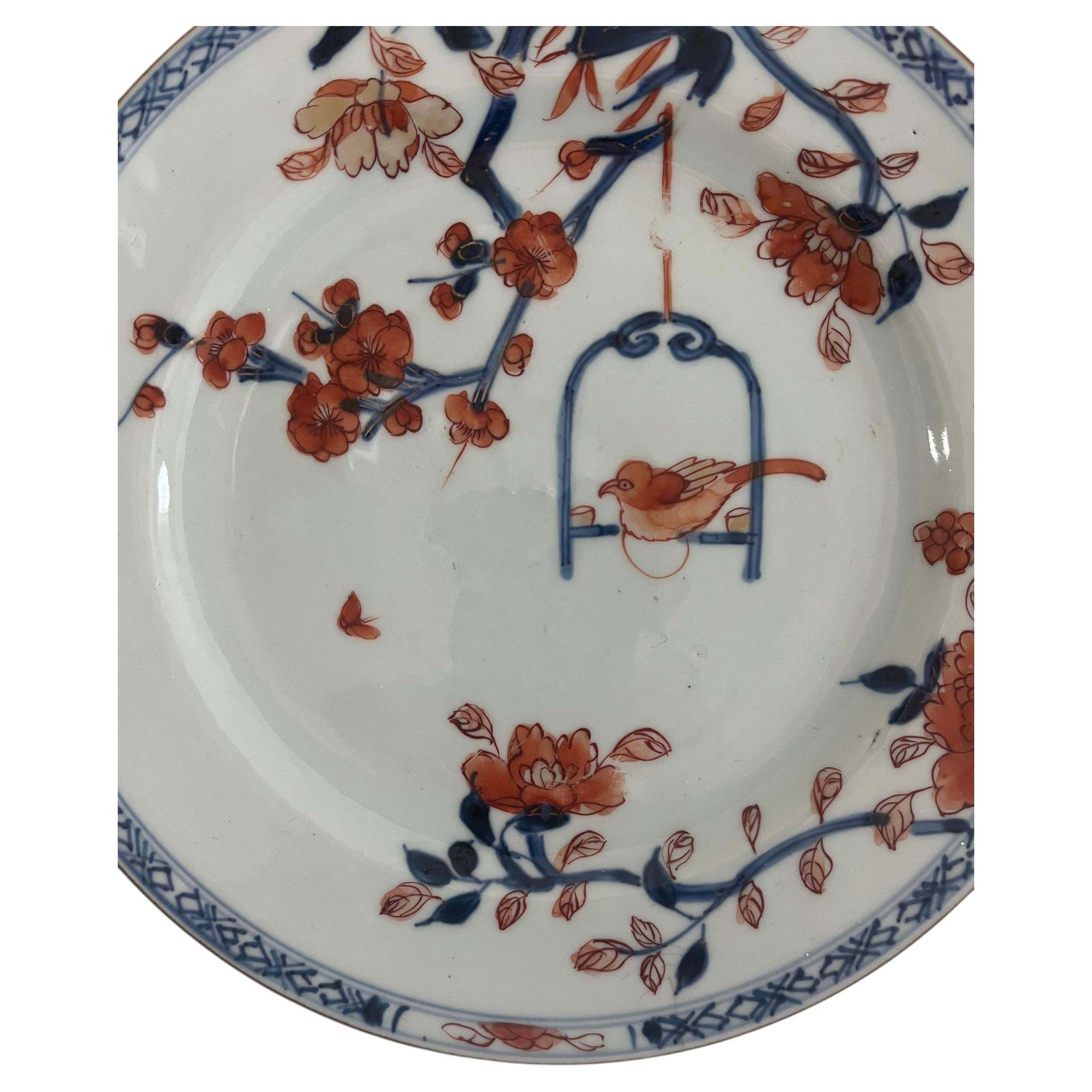 Chinese Kangxi Imari bord, porselein, handgeschilderd met vogel op stok, Qing, ca. 1710 photo for sale