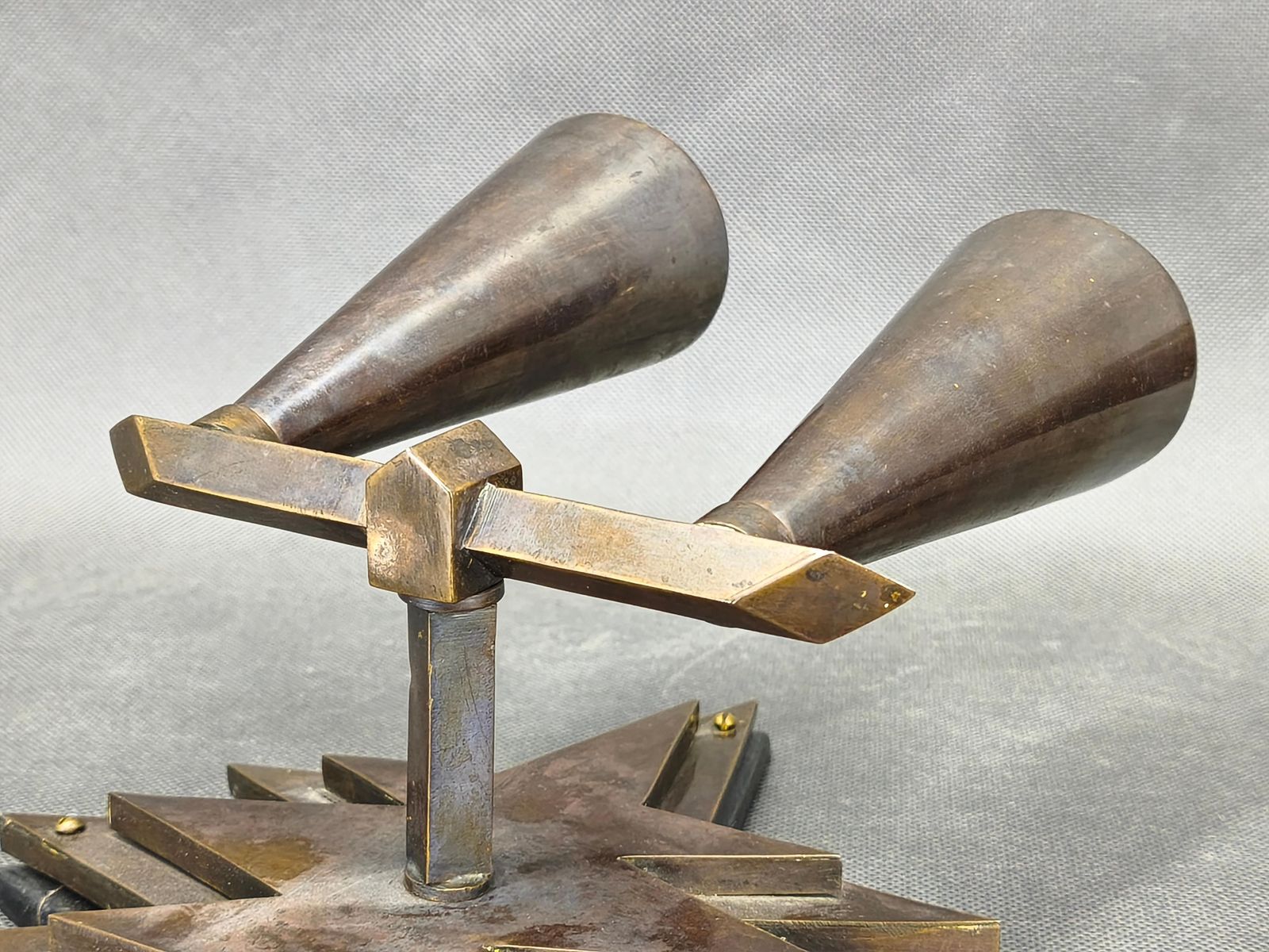 Lighting Pair Of Czech Cubist Brass Wall Lights, Czechoslovakia, 1920s photo