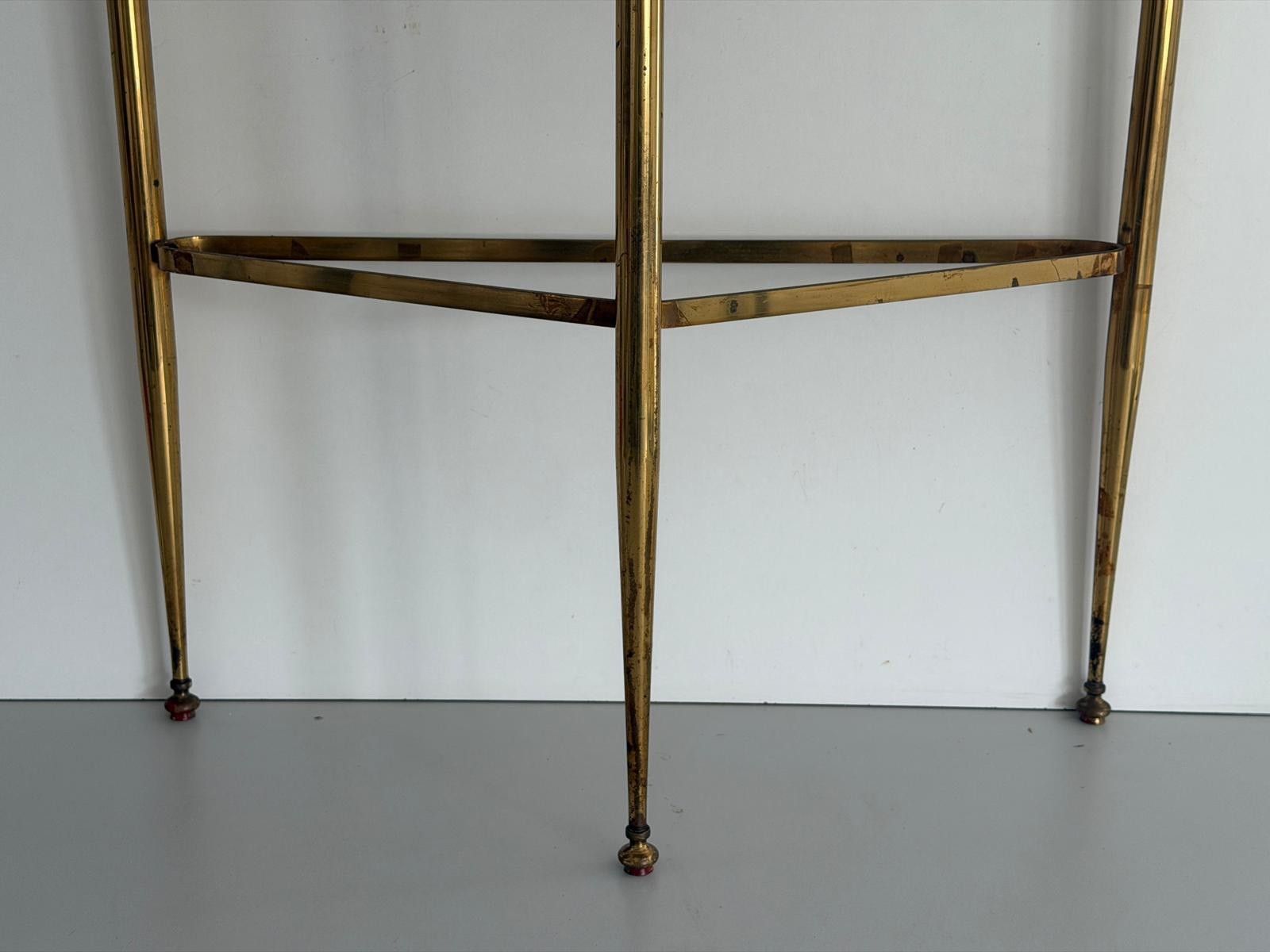 photo for sale Mid Century Brass And Marble Top Floating Floor Console Table, 1950s, Italy