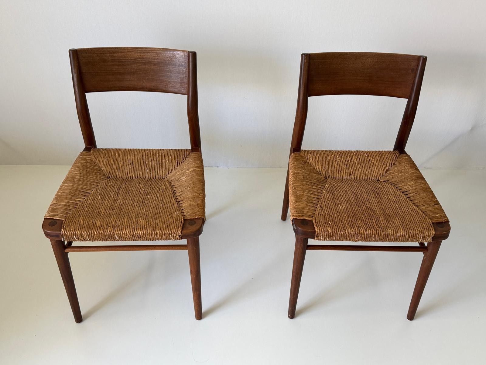Straw And Teak Pair Of Chairs, 1960s, Denmark photo furniture