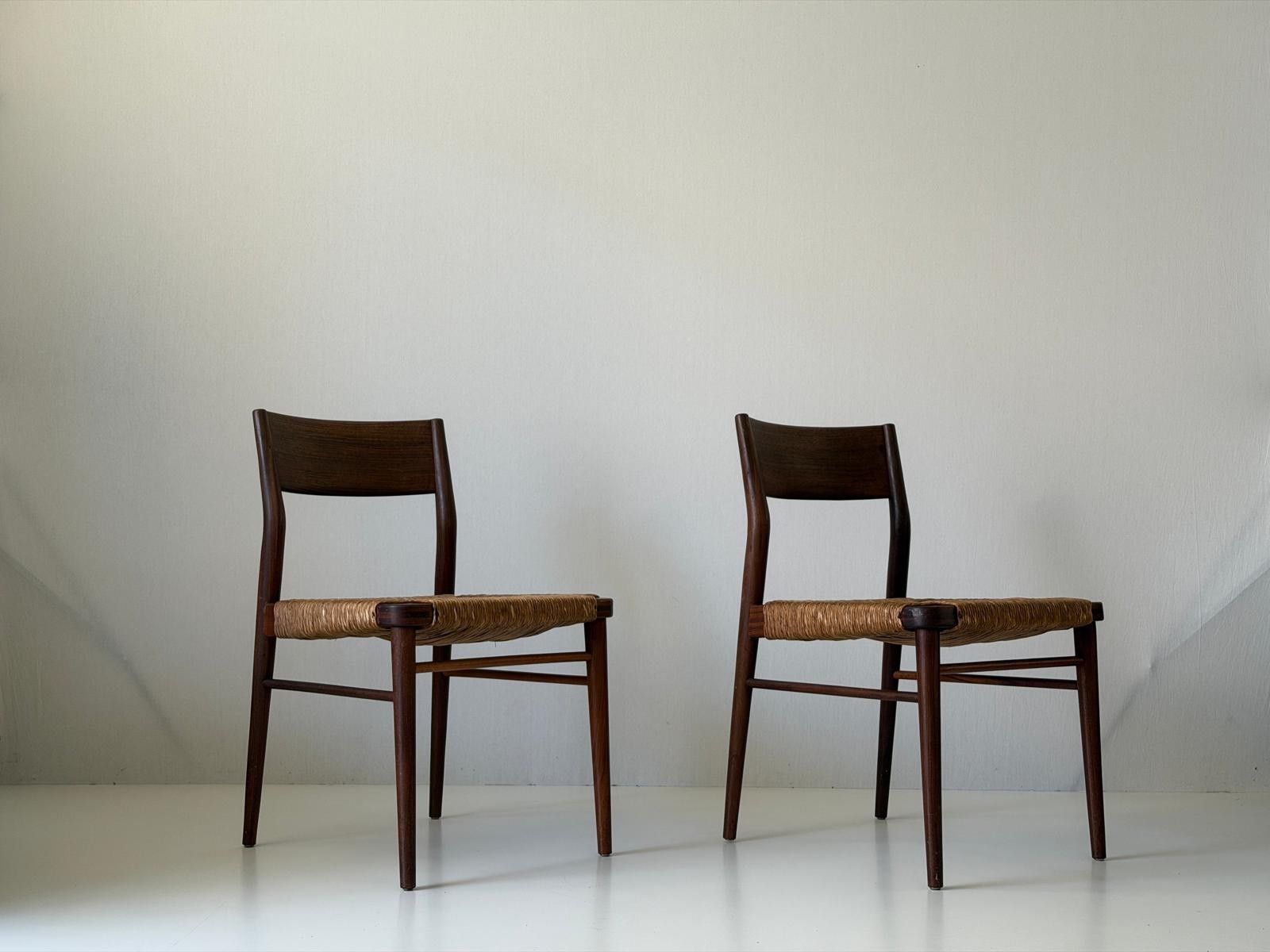Straw And Teak Pair Of Chairs, 1960s, Denmark photo vinterior