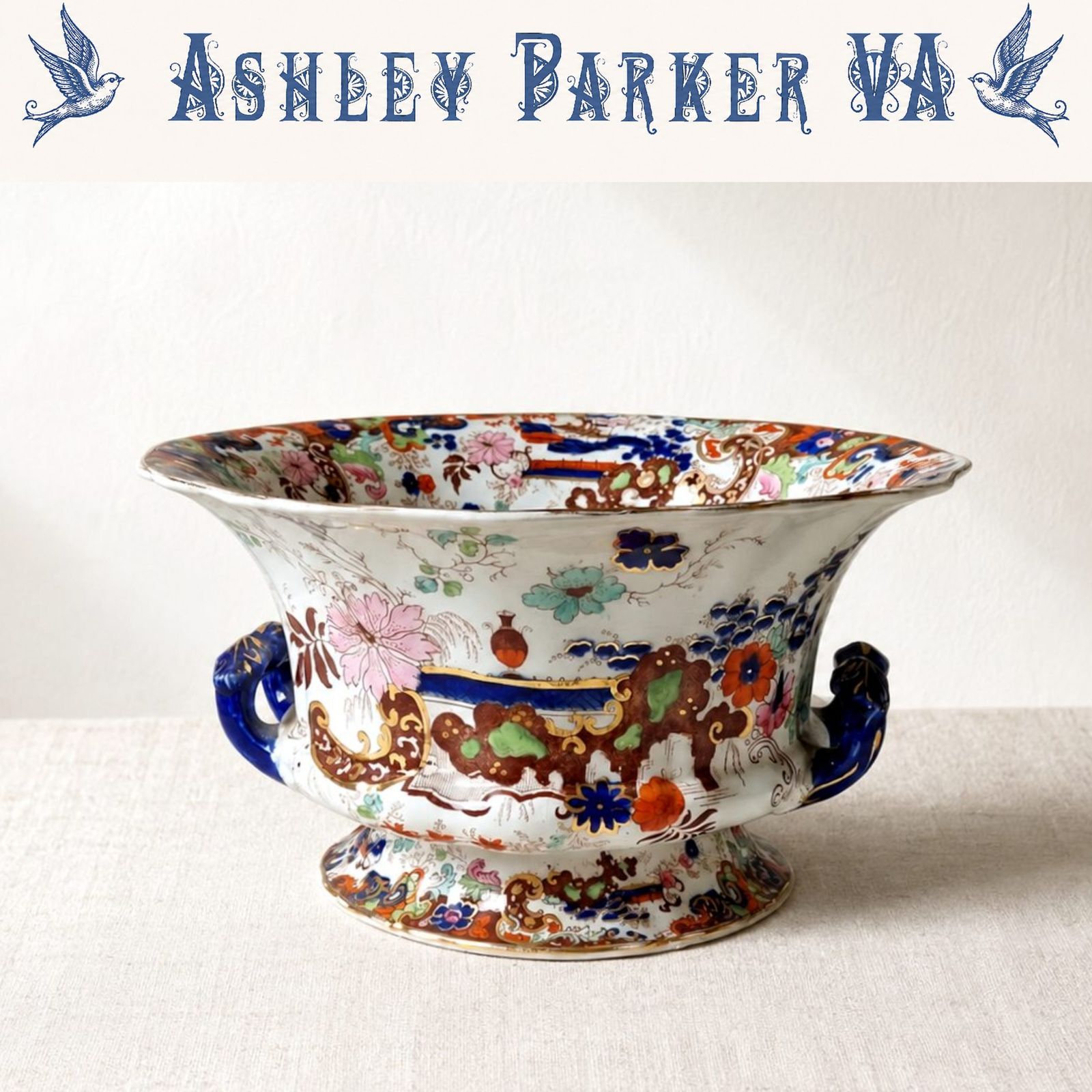 photo furniture Victorian Staffordshire Imari Style Pedestal Bowl