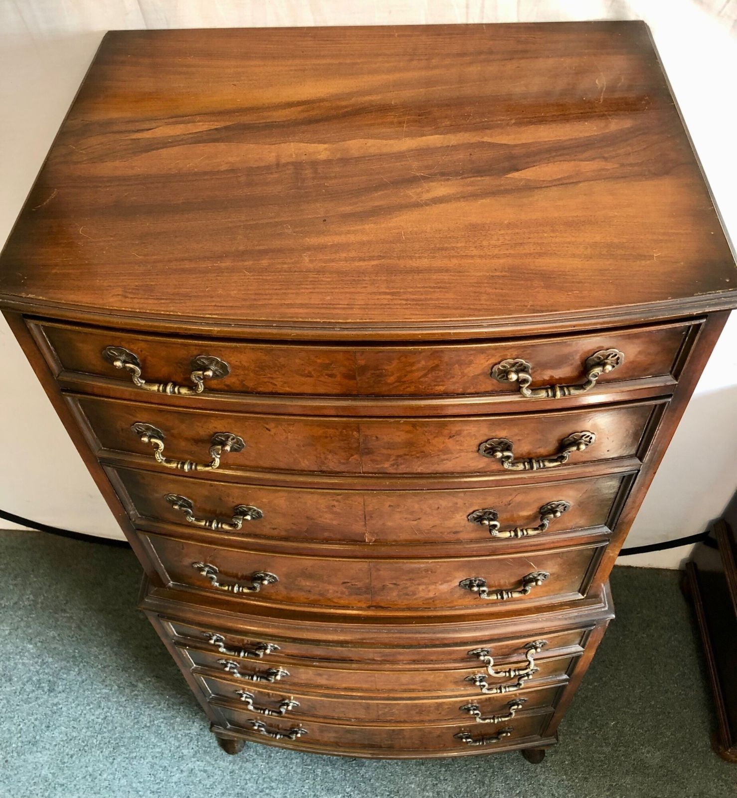 Small Early 20th Century Bow Fronted Walnut Tallboy photo Furniture