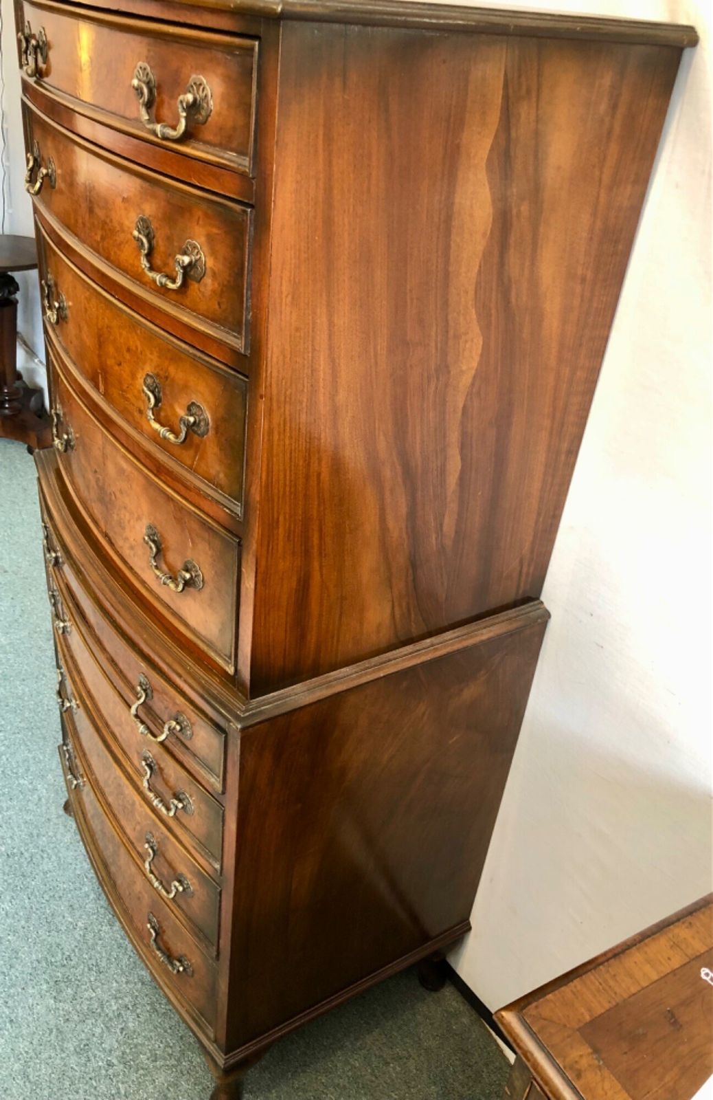 Small Early 20th Century Bow Fronted Walnut Tallboy photo vinterior