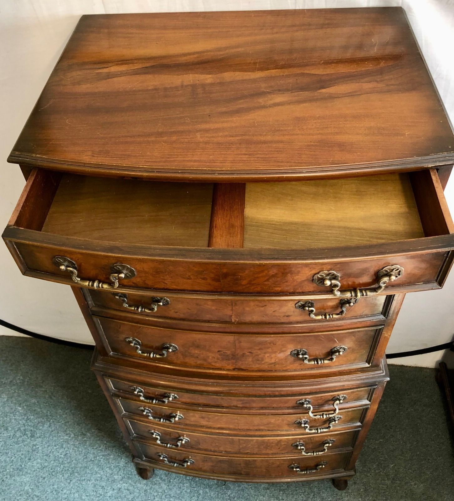 photo furniture Small Early 20th Century Bow Fronted Walnut Tallboy