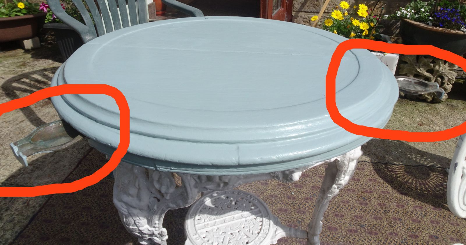“Britannia” Cast Iron Table (Original) With Three Chairs photo for sale