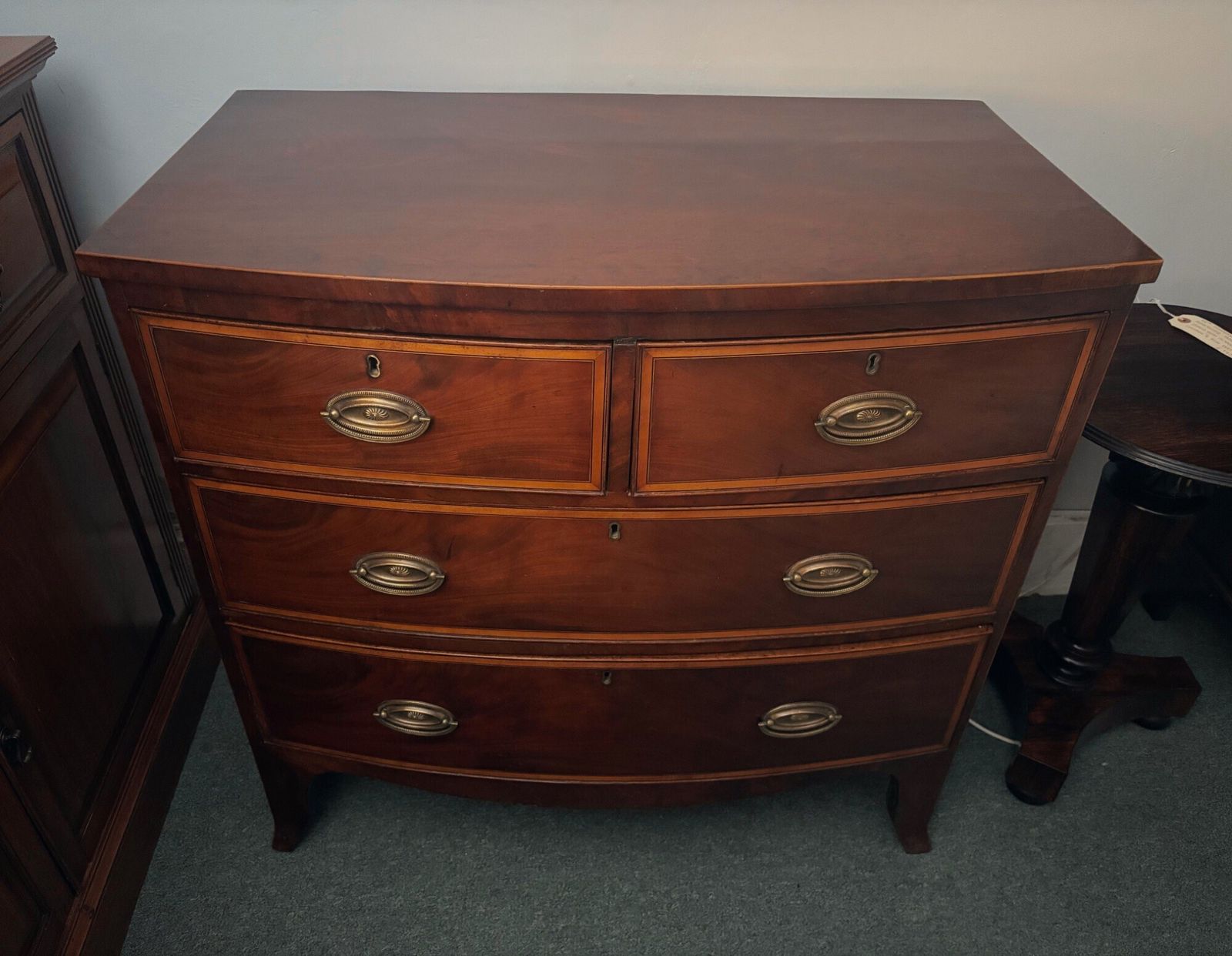 Regency Mahogany Small Bow Front Chest Of Drawers photo vintage