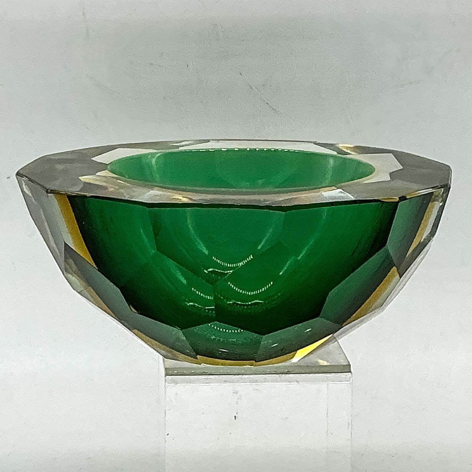 Murano Mandruzzato Sommerso 12 Diamond Faceted Geode Glass Bowl 70s Mcm photo for sale