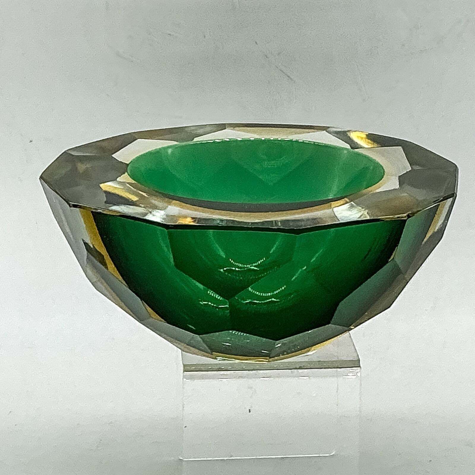 Murano Mandruzzato Sommerso 12 Diamond Faceted Geode Glass Bowl 70s Mcm photo vintage