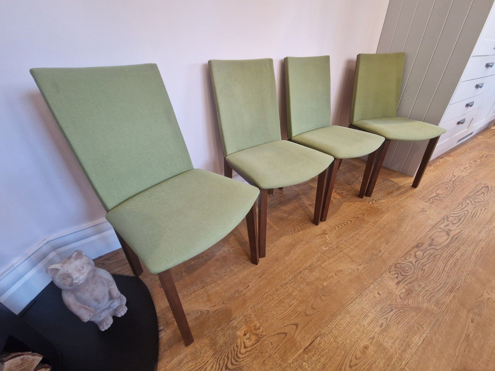 Skovby Sm51n Walnut Dining Chairs Set Of 4 Danish Modern Green Fabric photo 325.0