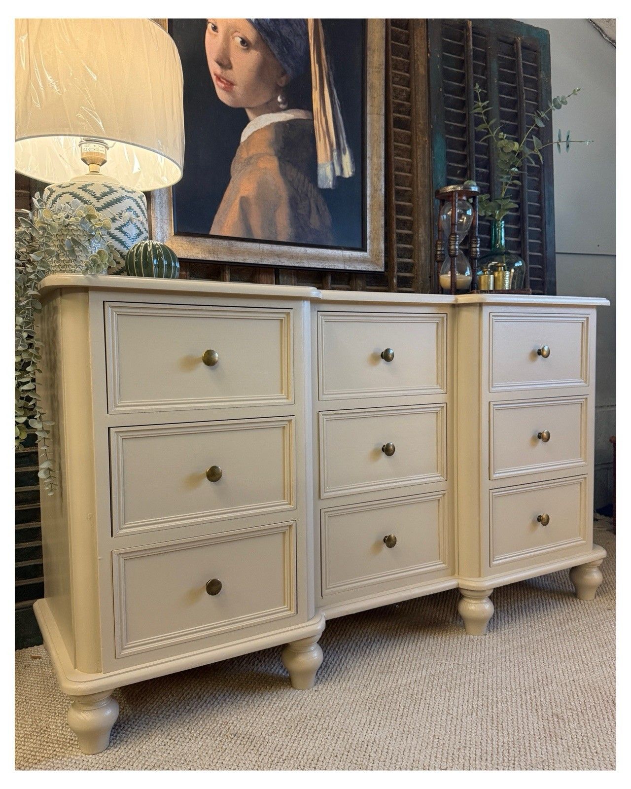 Elegant Painted Pine Chest Of 9 Drawers In Oxford Stone By Farrow & Ball