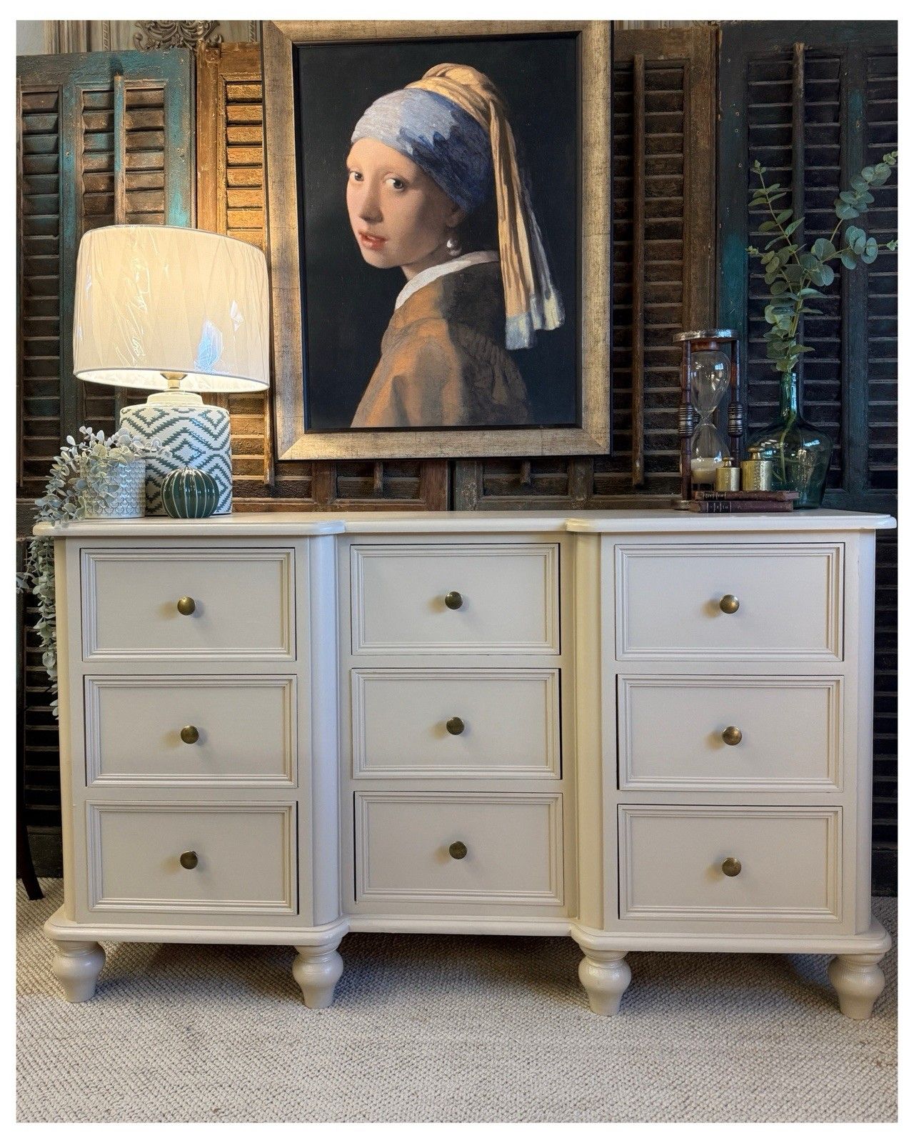 Elegant Painted Pine Chest Of 9 Drawers In Oxford Stone By Farrow & Ball photo for sale