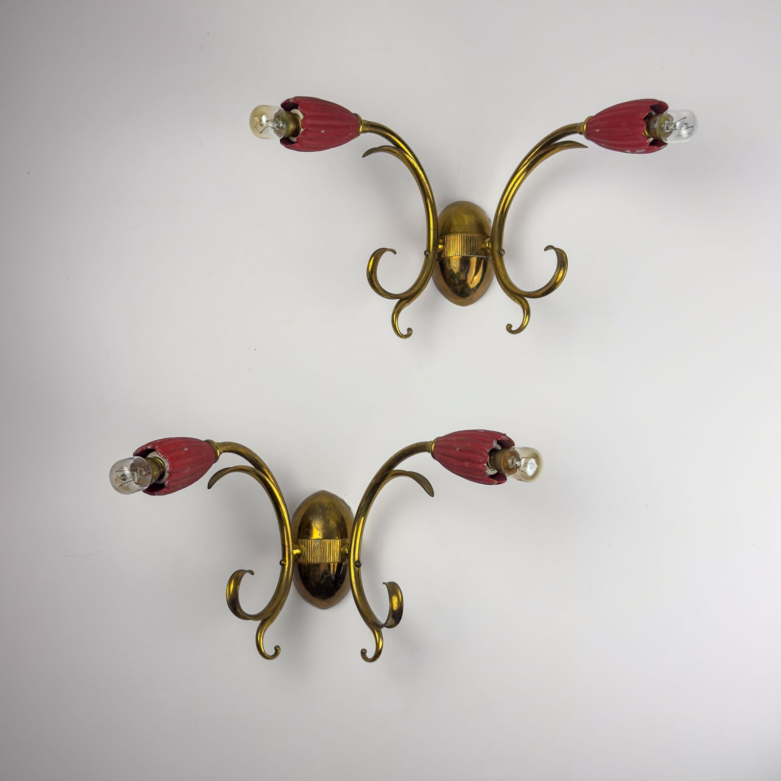 Vintage Red Brass Wall Sconces   Italian Home Decor   Italy,1950s, Set Of 2 photo furniture
