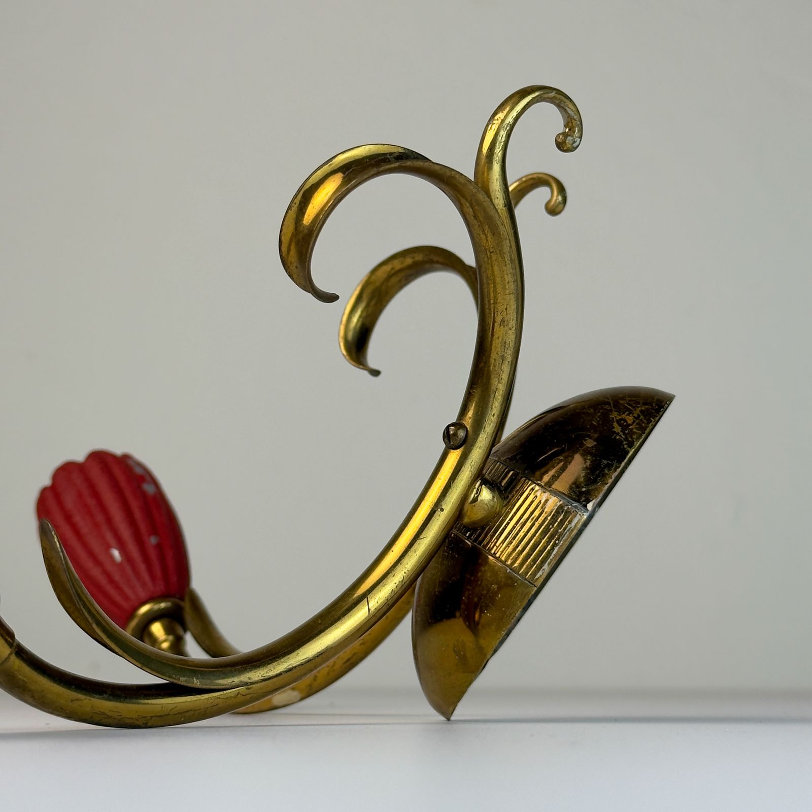 400.0 Vintage Red Brass Wall Sconces   Italian Home Decor   Italy,1950s, Set Of 2 photo