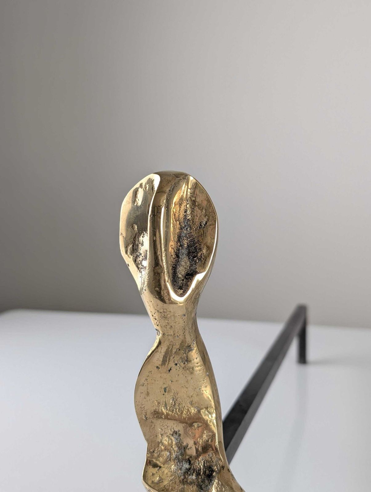 Home Fixtures Pair Of Brutalist Sculptural Bronze Fireplace Andirons, 1970s photo