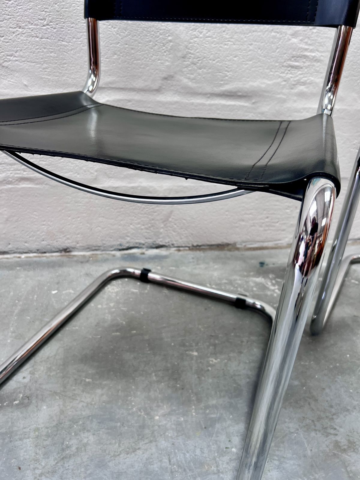 Pair Of Vintage Leather Cantilever Side Chairs Inspired By Mart Stam photo 448.5