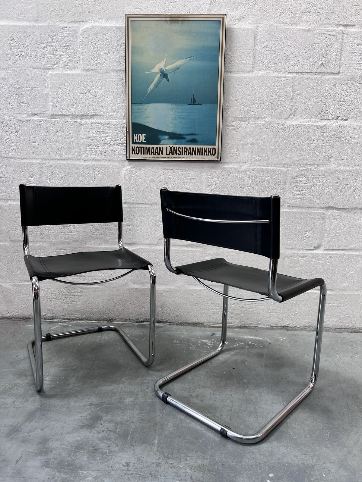 Pair Of Vintage Leather Cantilever Side Chairs Inspired By Mart Stam