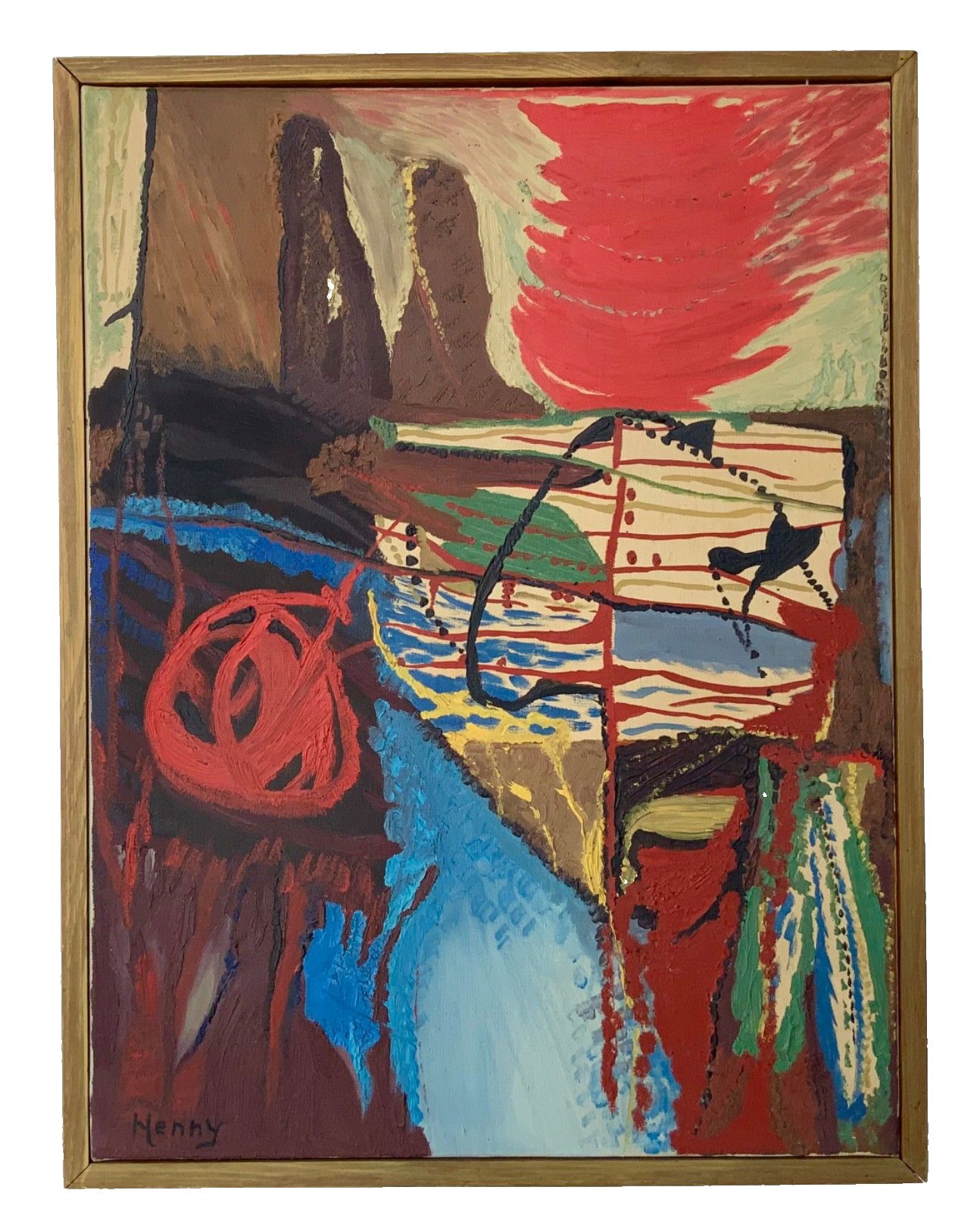 Abstract Vintage Oil Paintings On Canvas “ Simfoni”, Signed By Henny, 1967