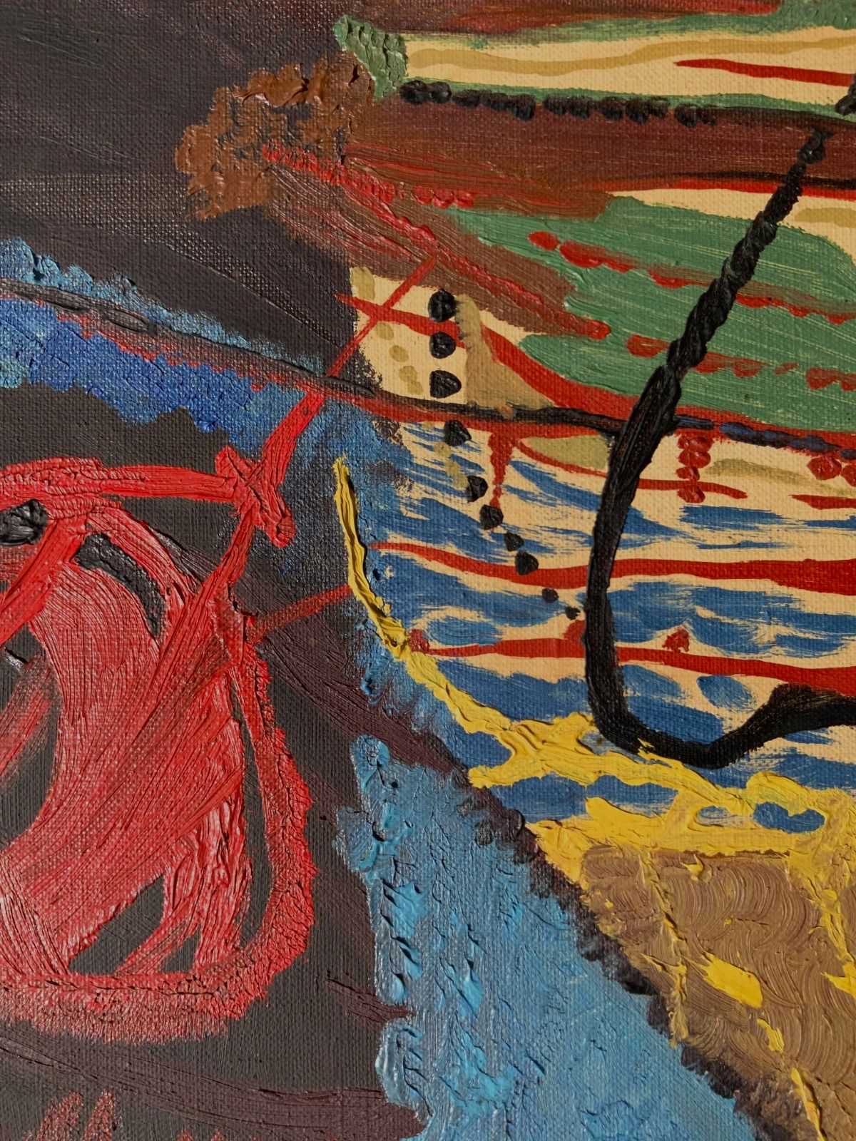 Abstract Vintage Oil Paintings On Canvas “ Simfoni”, Signed By Henny, 1967 photo for sale
