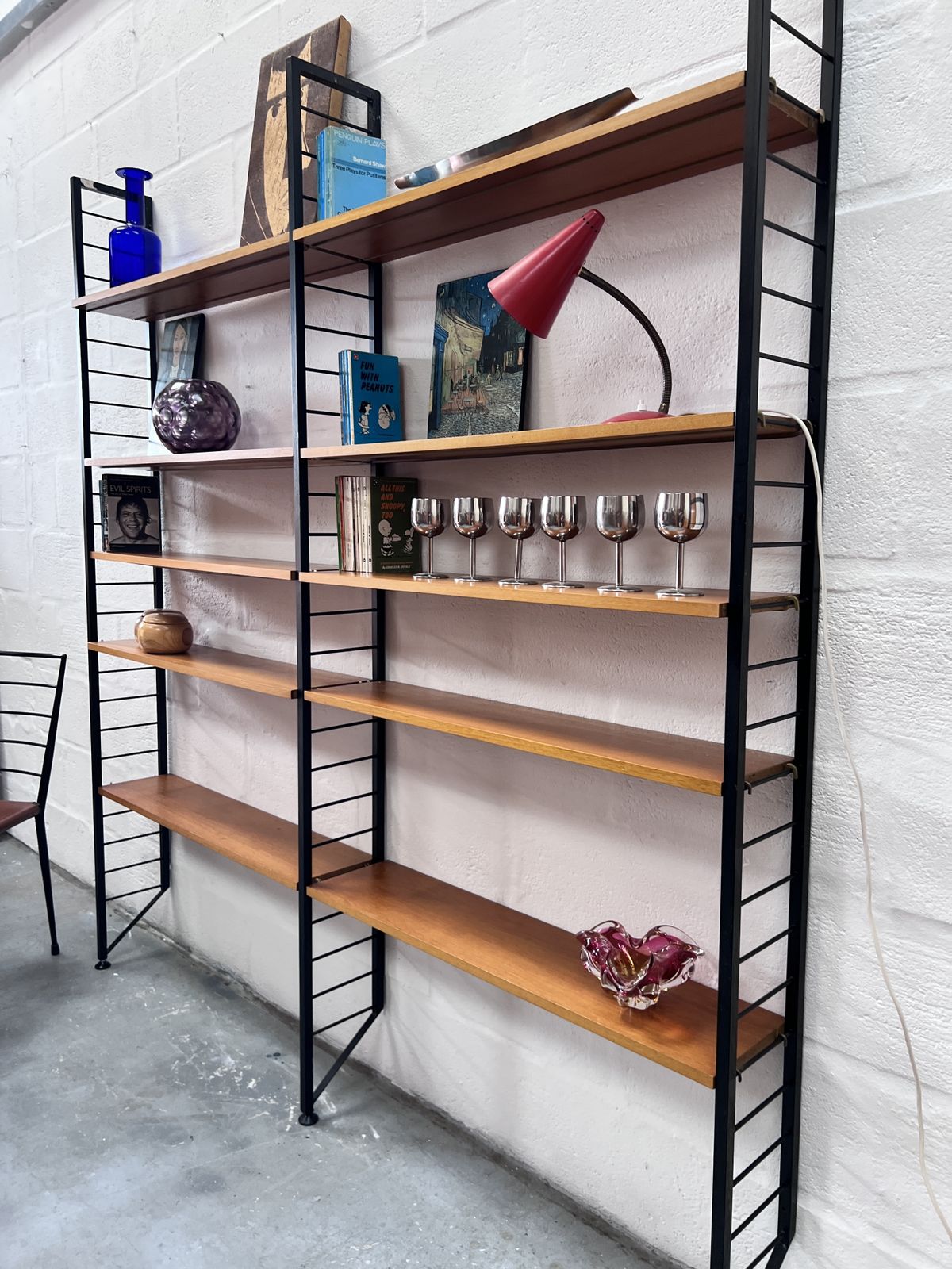 Furniture 1960s Two Bay Slim Metal Ladderax Shelving / Bookcase  photo