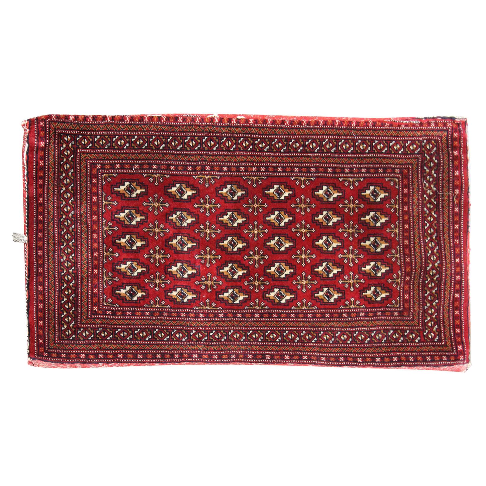 Tapis fait main en laine rouge, coussin de sol Turkmen Poshti traditionnel