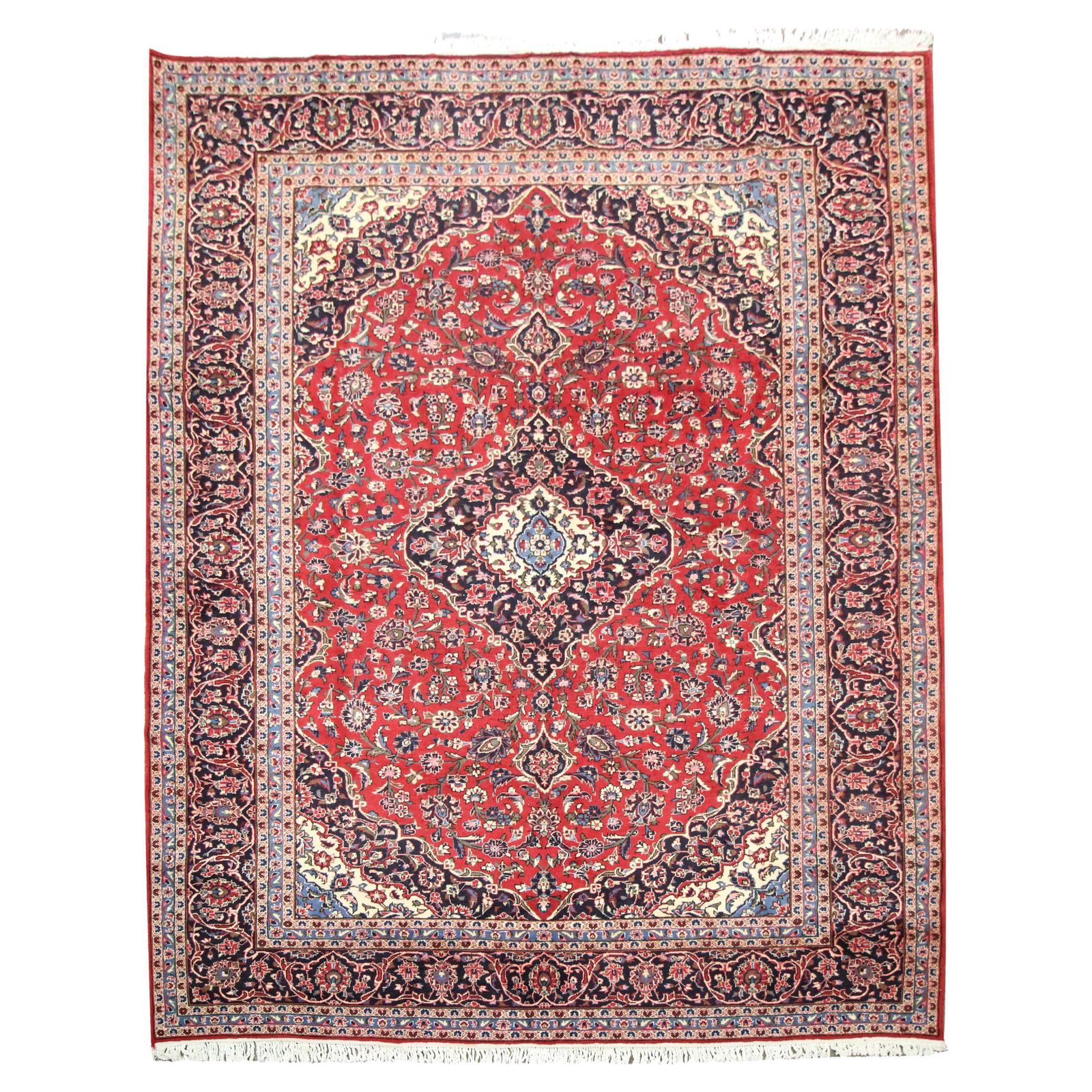 Tapis d'orient rouge fait main, motifs floraux traditionnels, tapis de salon
