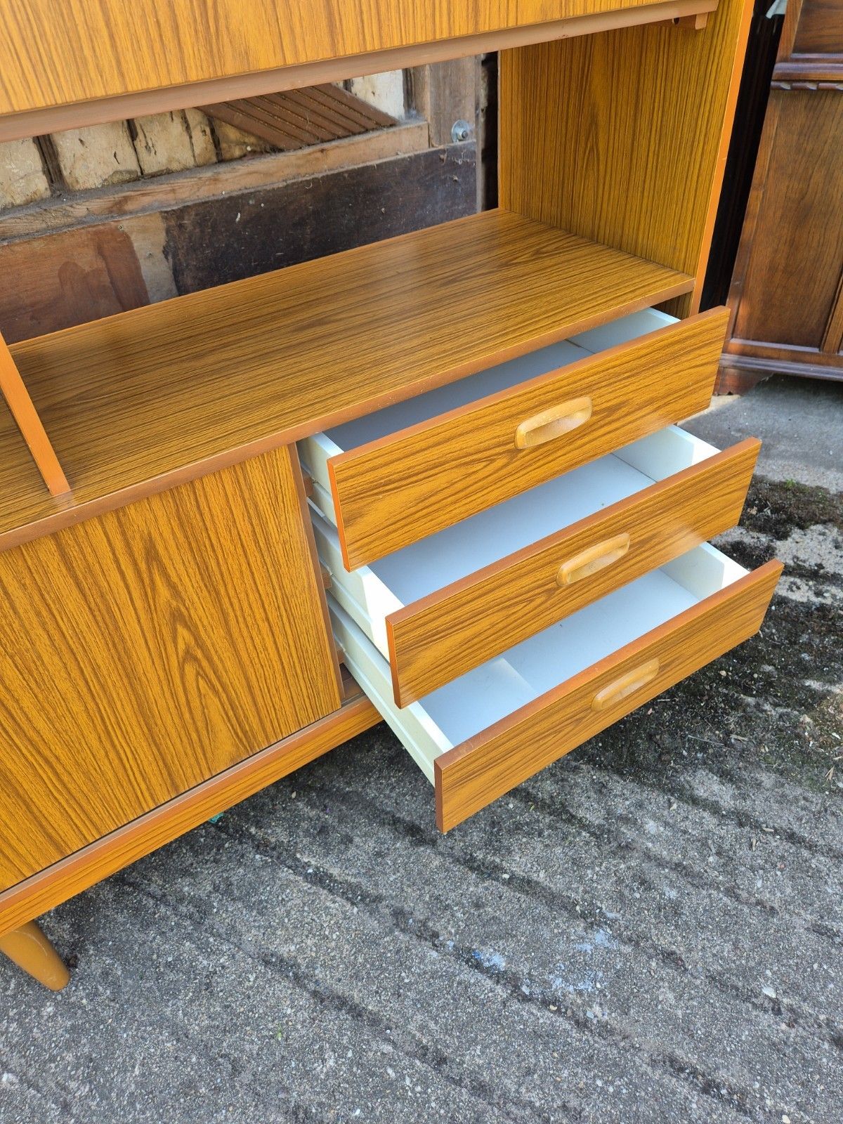 Schreiber Vintage Retro Mid Century 'Small & Tall' Teak Slim Sideboard Bookcase photo buy