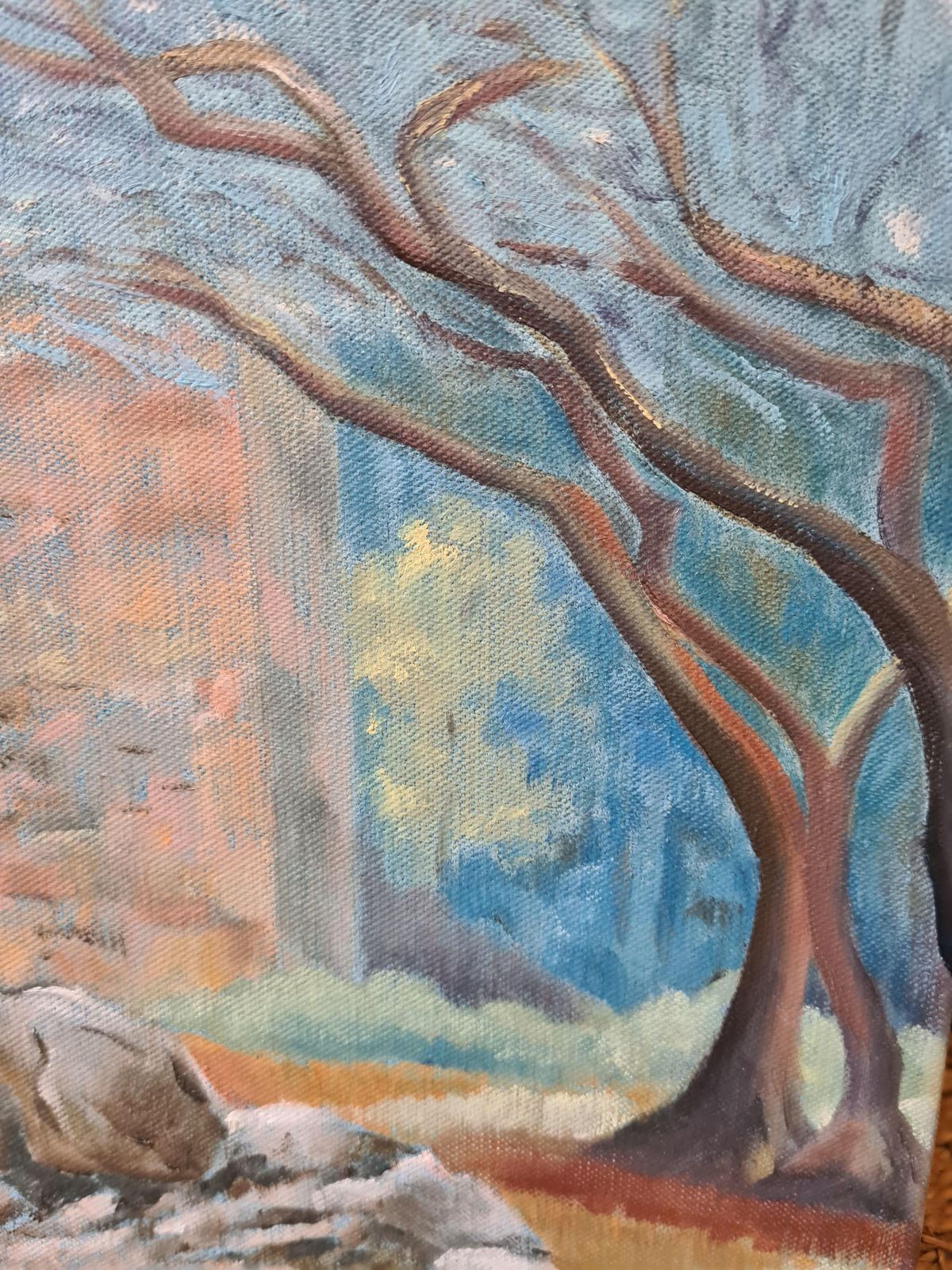 French Bastide Landscape Painting, Oil On Canvas, Late 20th Century photo vintage
