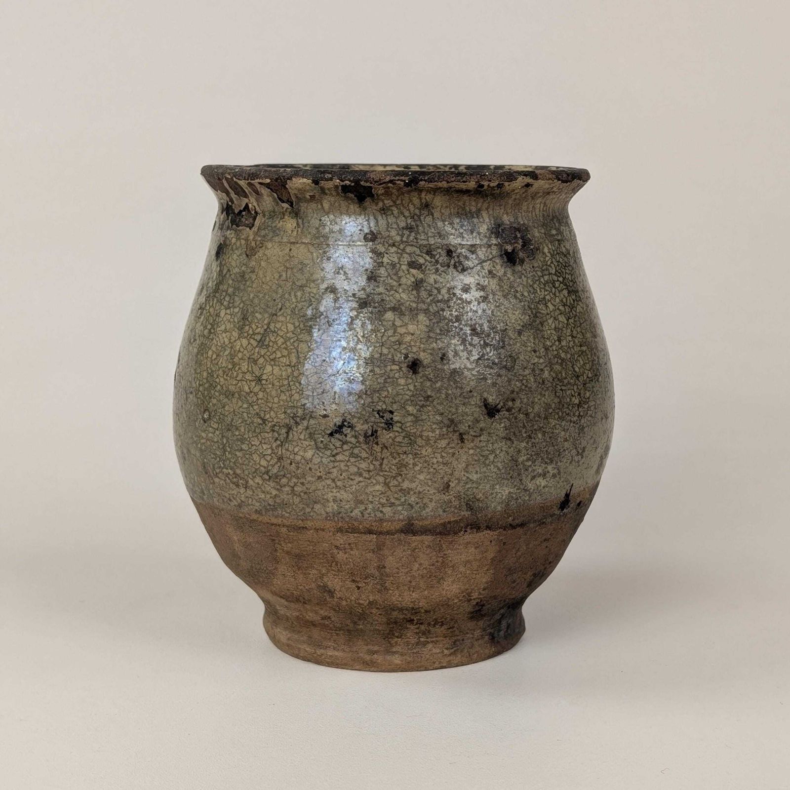 Antique French Confit Pot, Small Glazed Stoneware Crock, Rustic Earthenware Vessel, Crackled Patina Farmhouse Jar, Antique Desk Accessory photo buy